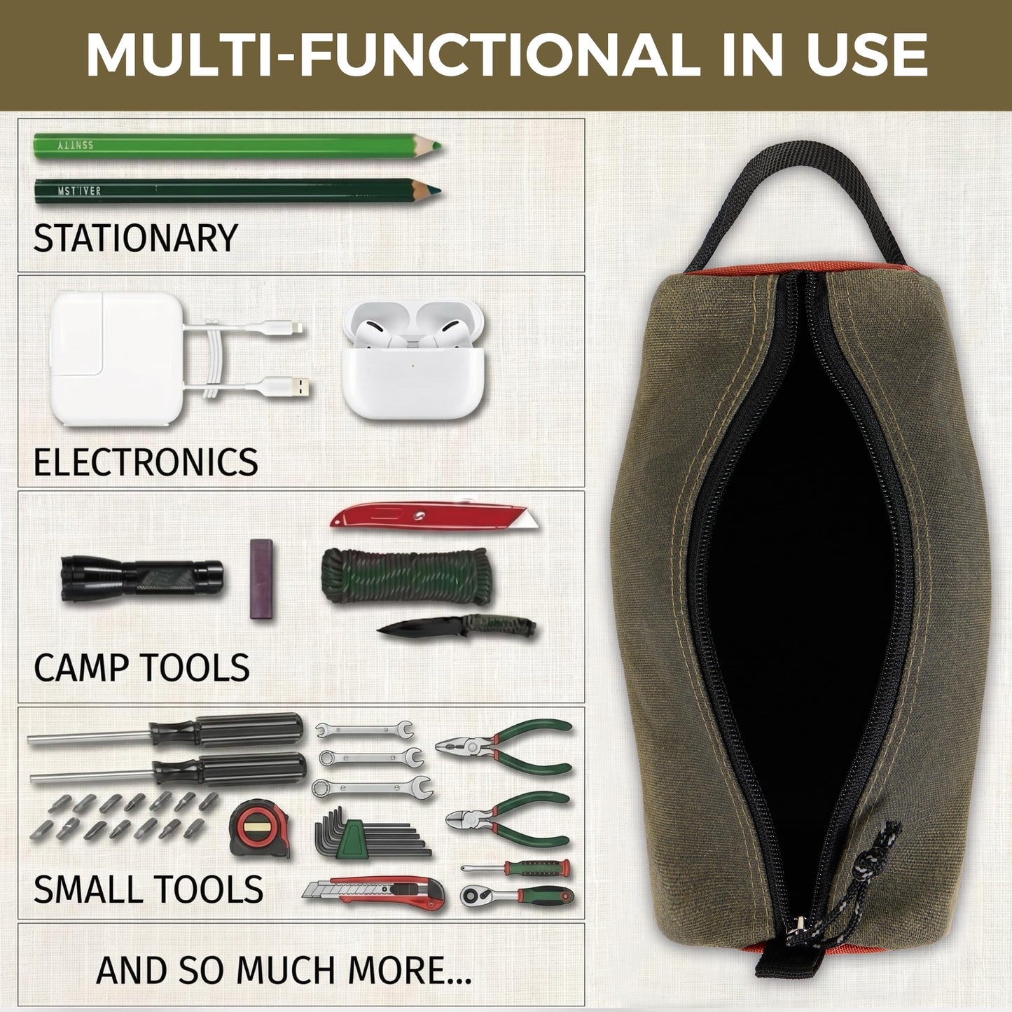 Rough Enough Large Pencil Case Pouch, Stationery Bag for Students, Beige