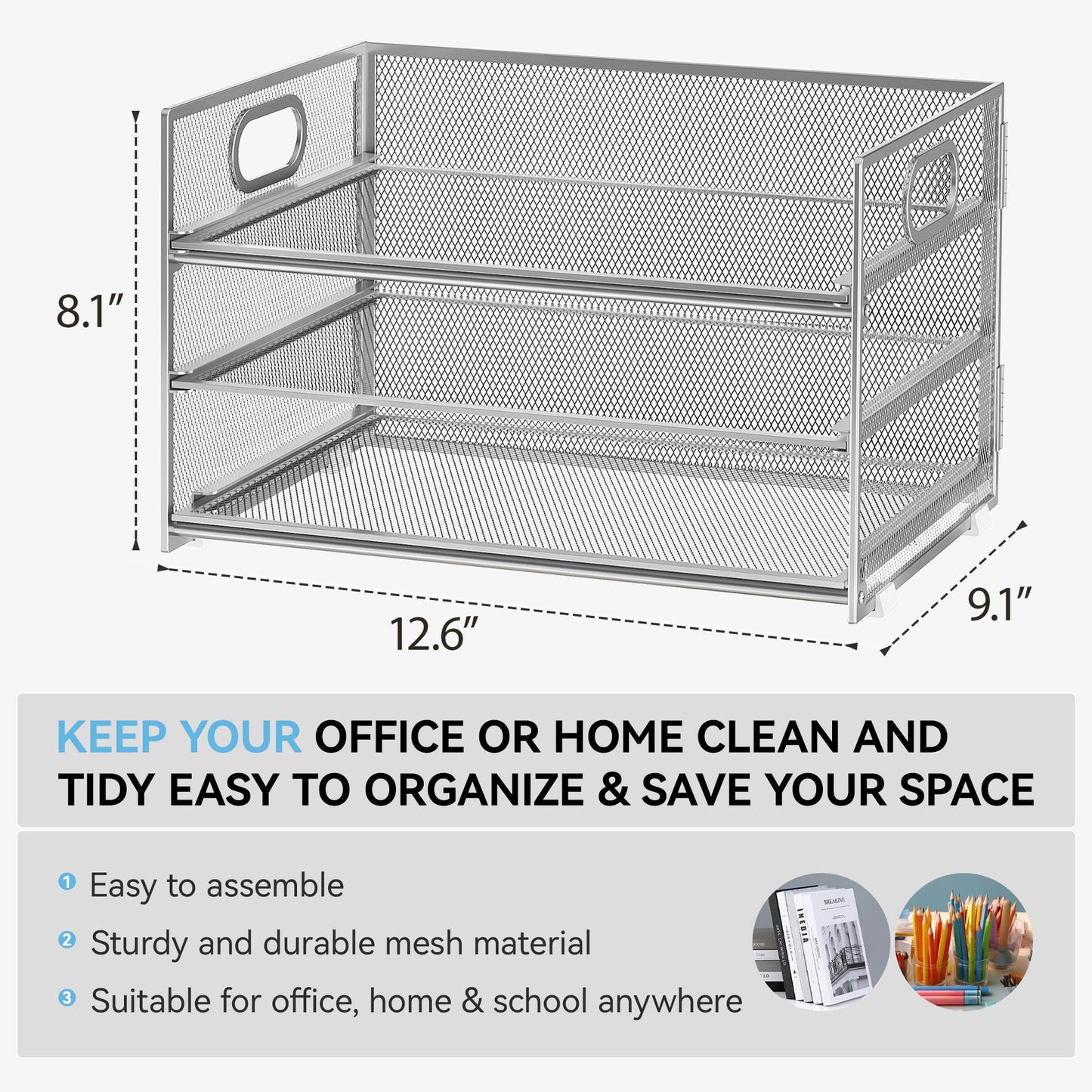 Subekyu 3 Tier Paper Desk Organizer with Handle and 1 PC Slideable Letter Tray, A4 Paper File