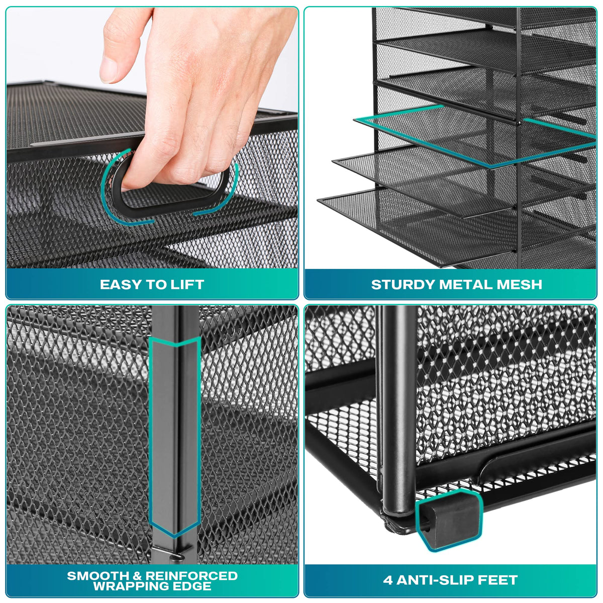 8 Tier Paper Letter Tray Organizer with Handles, Mesh Desk File Holder Storage Organization for