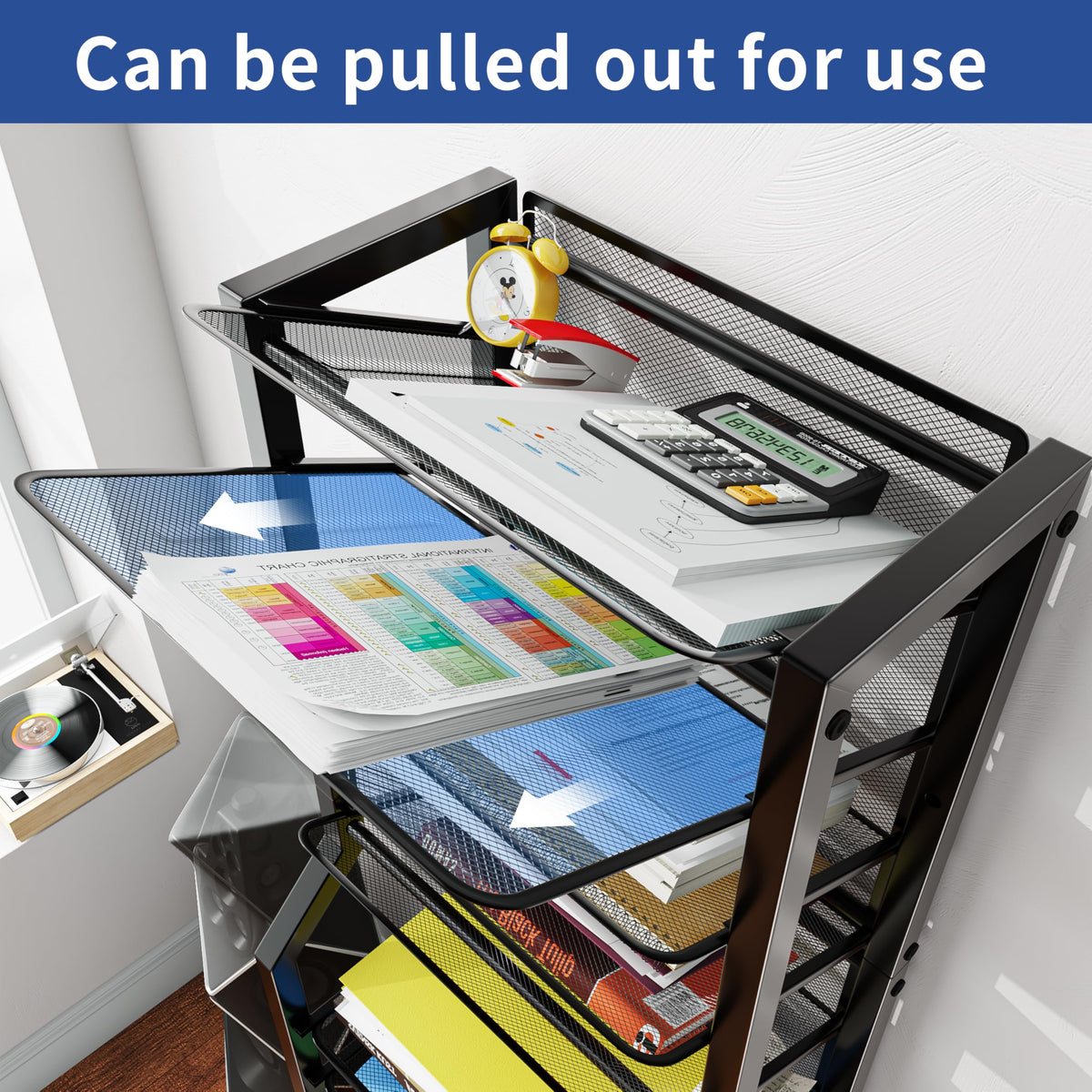 Simple Trending 12 Tier Rolling File Cart, Desk File Organizer with Sliding Trays and Metal Mesh