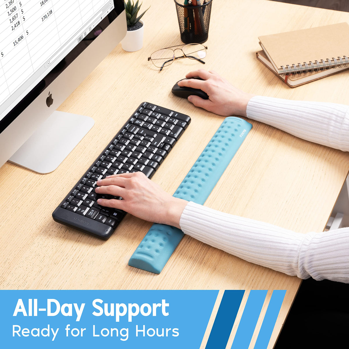 i-Rocks Memory Foam Keyboard Wrist Rest - Pain-Reducing Wrist Rest for Computer Keyboard - Non-Slip