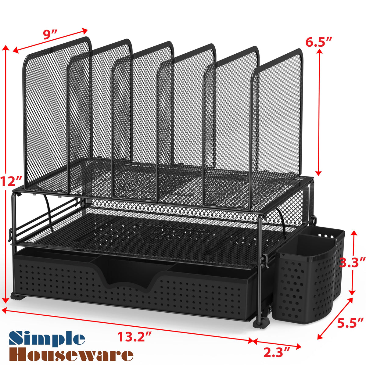 Simple Houseware Desk File Organizer for Office Supplies w/Drawer, Black