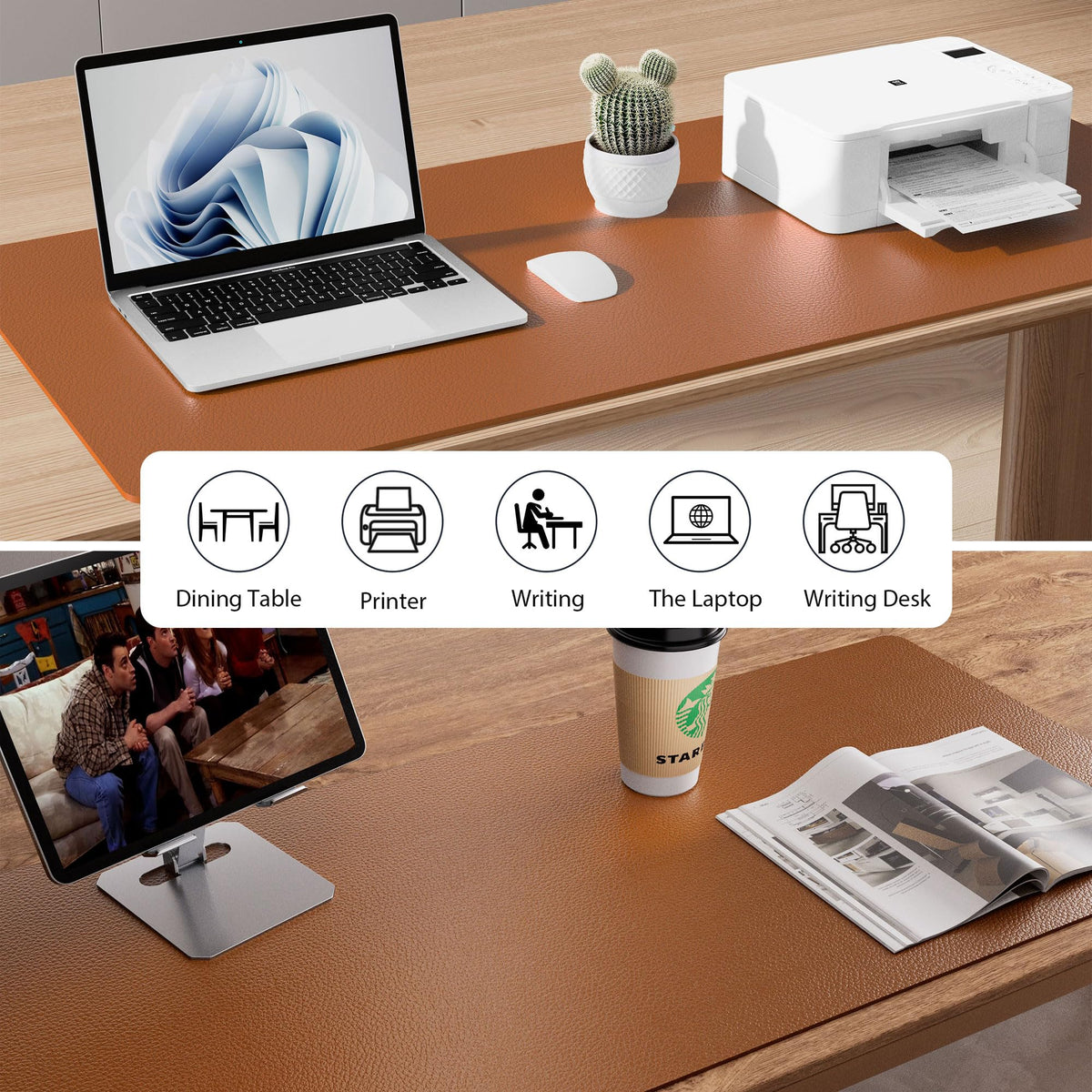 Aothia Leather Desk Pad Protector, Mouse Pad, Office Desk Mat, Non-Slip PU Leather Desk Blotter
