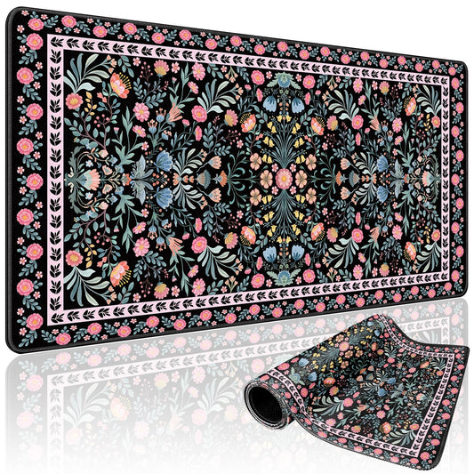Mcapirivo Black Floral Desk Mat Large Mouse Pad 31.5"x15.7" Non-Slip