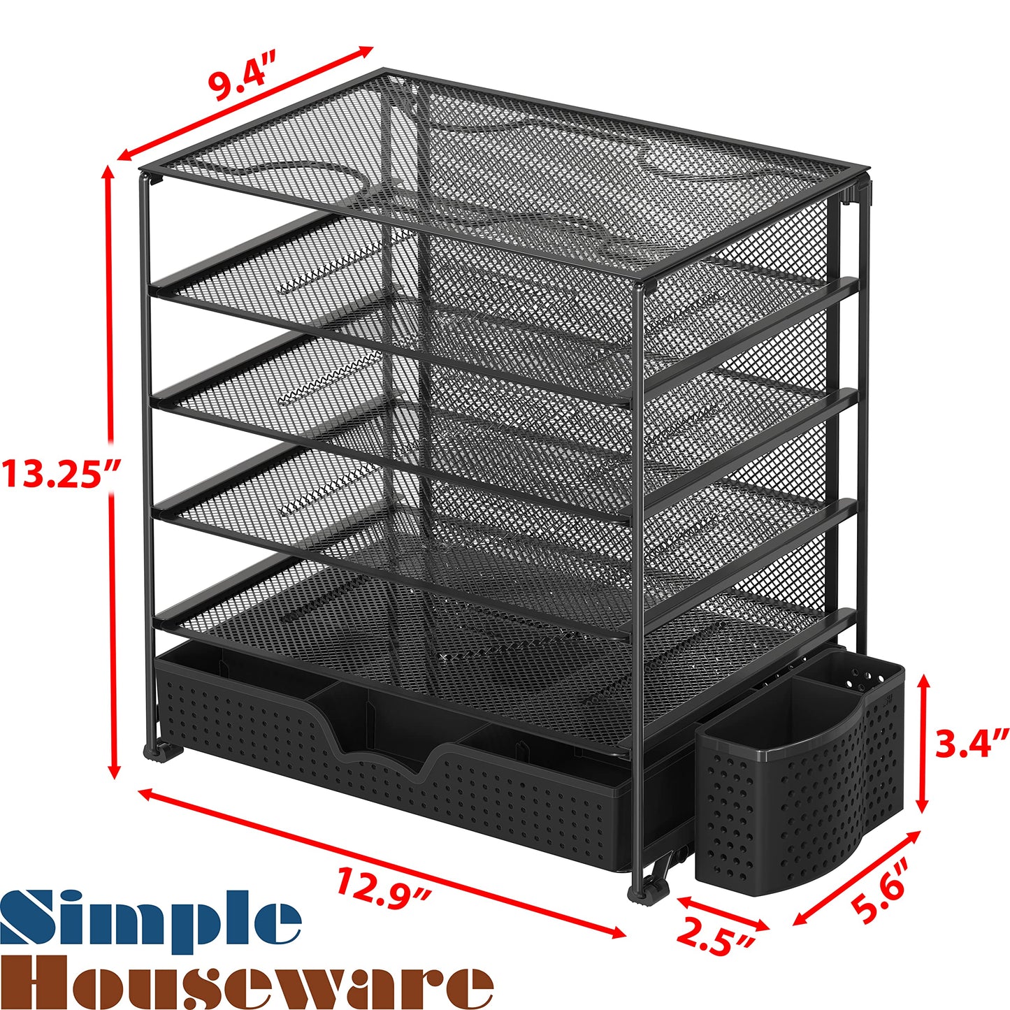 Simple Houseware 5-Tier Desk File Organizer w/Drawer & Pen Holder, Black