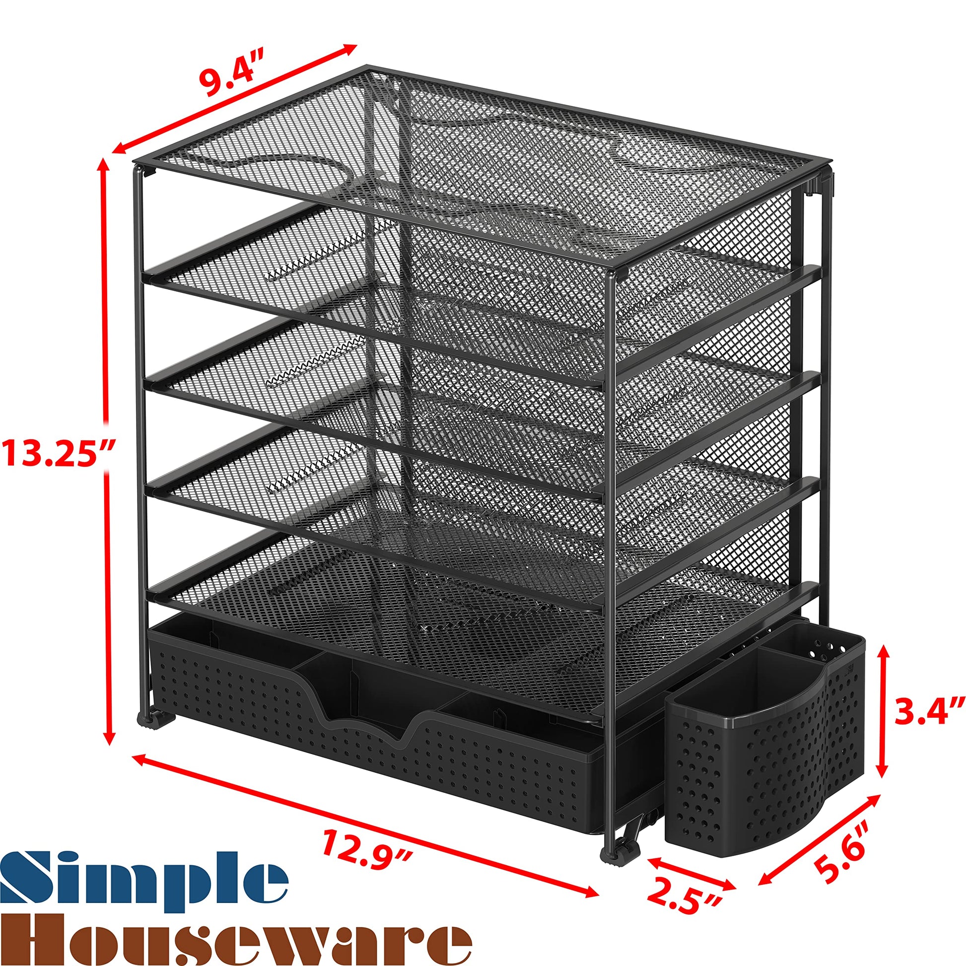Simple Houseware 5-Tier Desk File Organizer w/Drawer & Pen Holder, Black