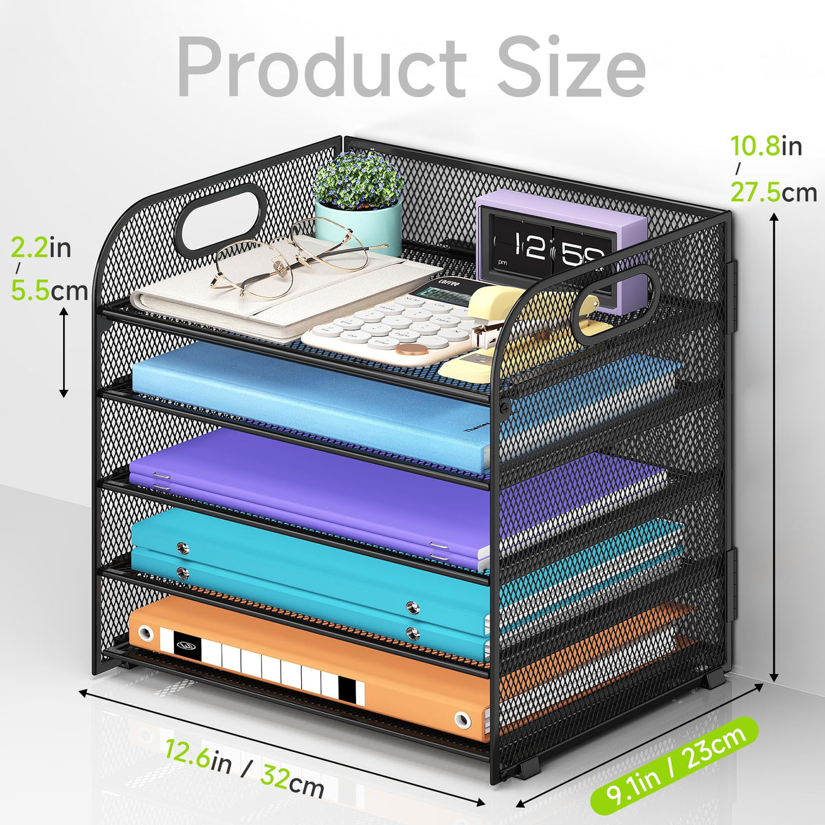 Cawukege 2 Pack 5 Tier Paper Organizer, Letter Tray with Handle, Mesh Desk Organizer, Metal File