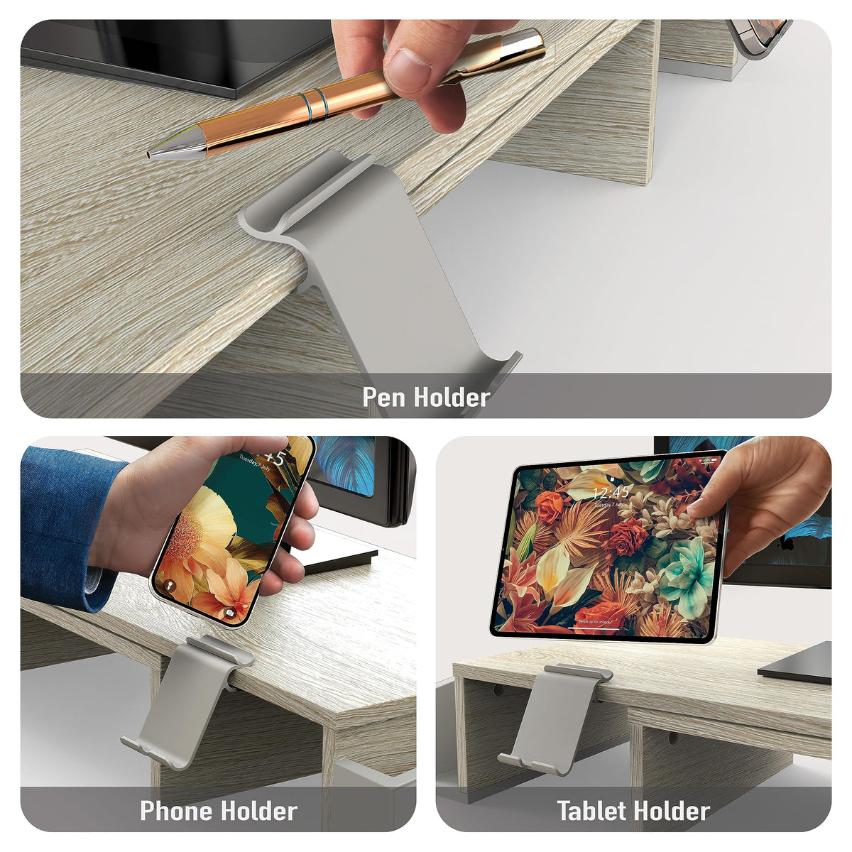 Simple Houseware Desk Dual Monitor Stand Riser with Drawer, Maple