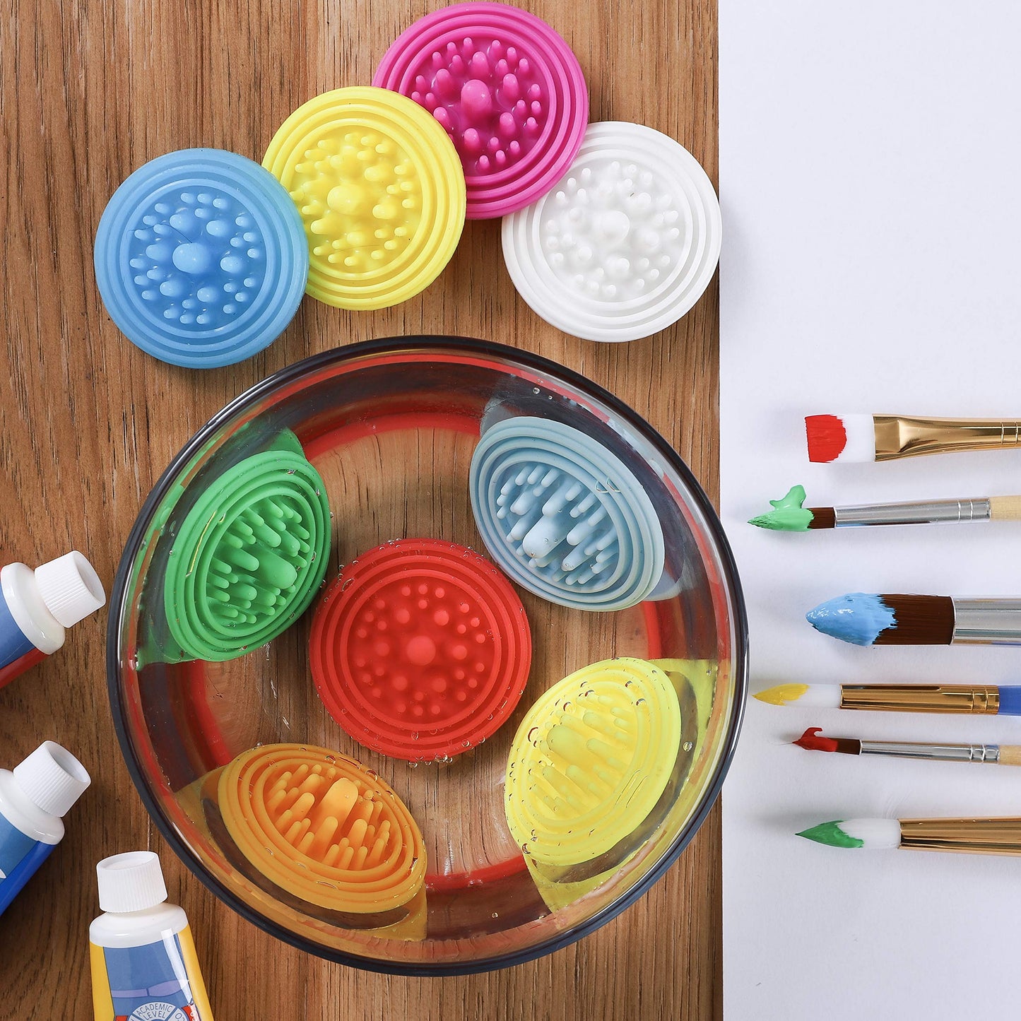 Paint Puck Paint Brush Cleaner (3-Pack, Red) – Reusable Silicone Insert with Suction & Nubs for