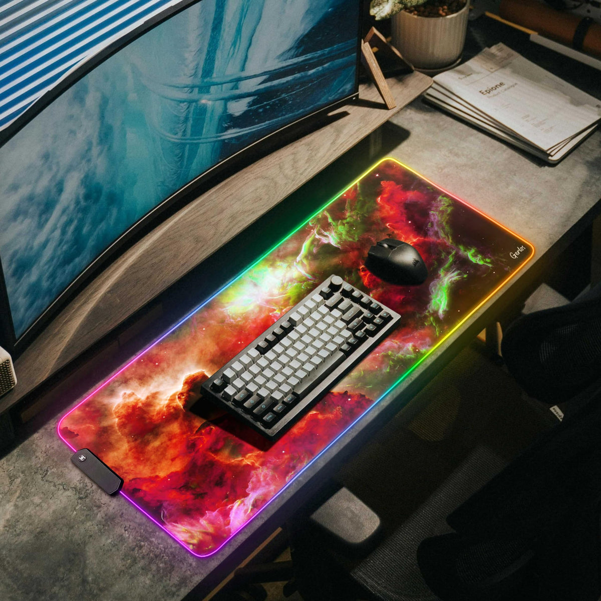 Gerlos RGB Gaming Mouse Pad, Large LED Desk Mat for Gamer, 31.5" x 11.8"