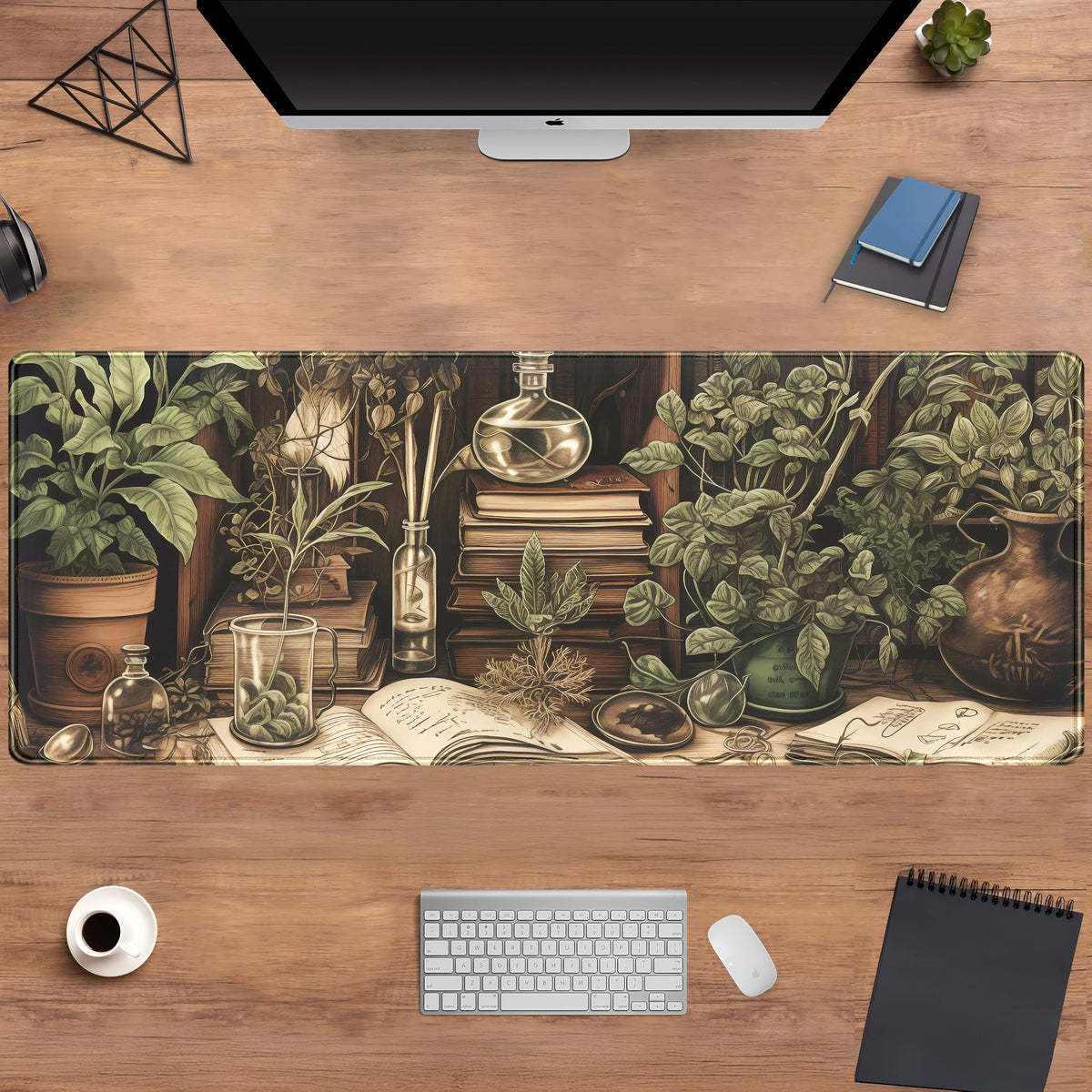 Retro Olive Green Plant XL Large Extended Gaming Mouse Pad Cool Plants Lovers Desk Mat with