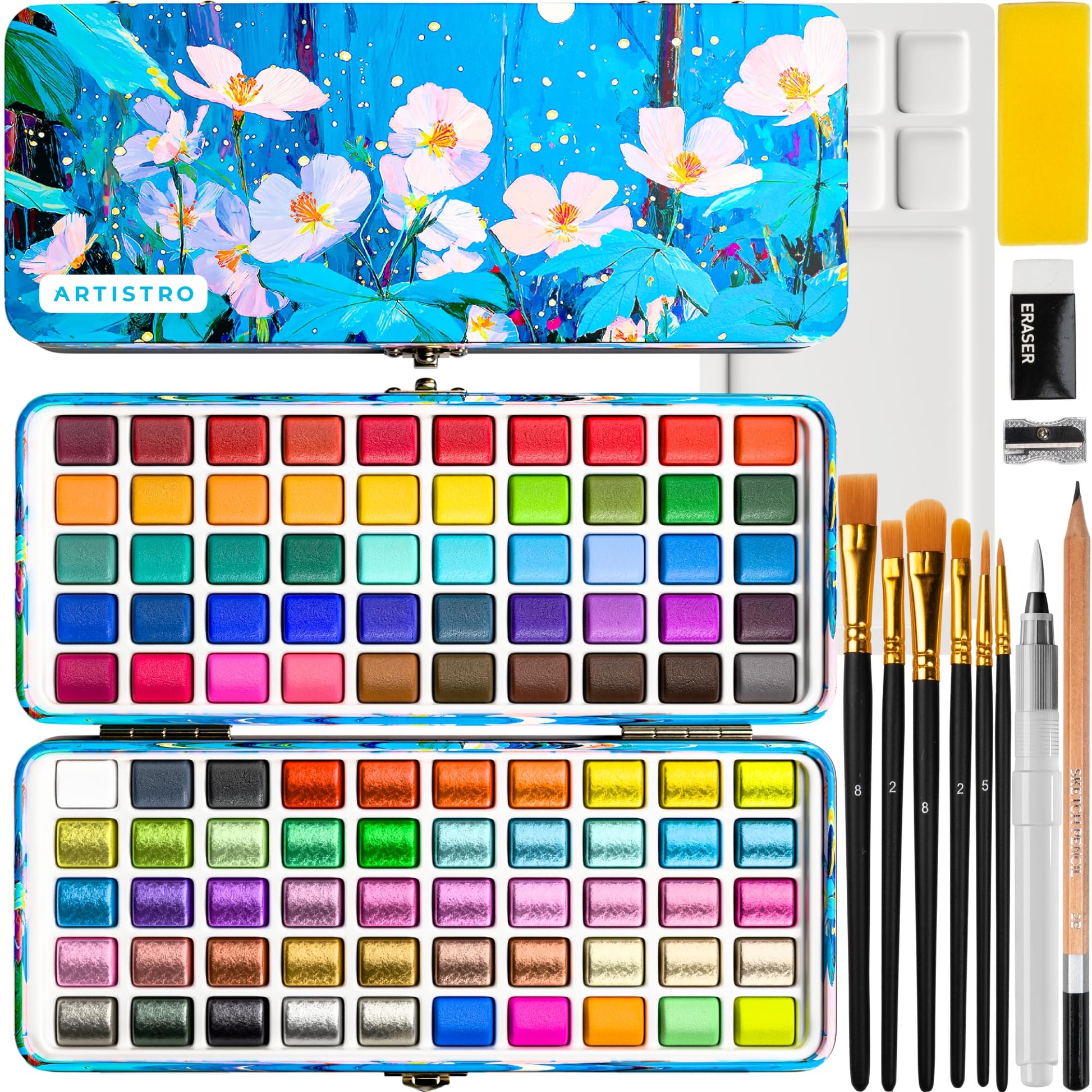 ARTISTRO Watercolor Paint Set with Palette & Brush Pens - 100 Colors