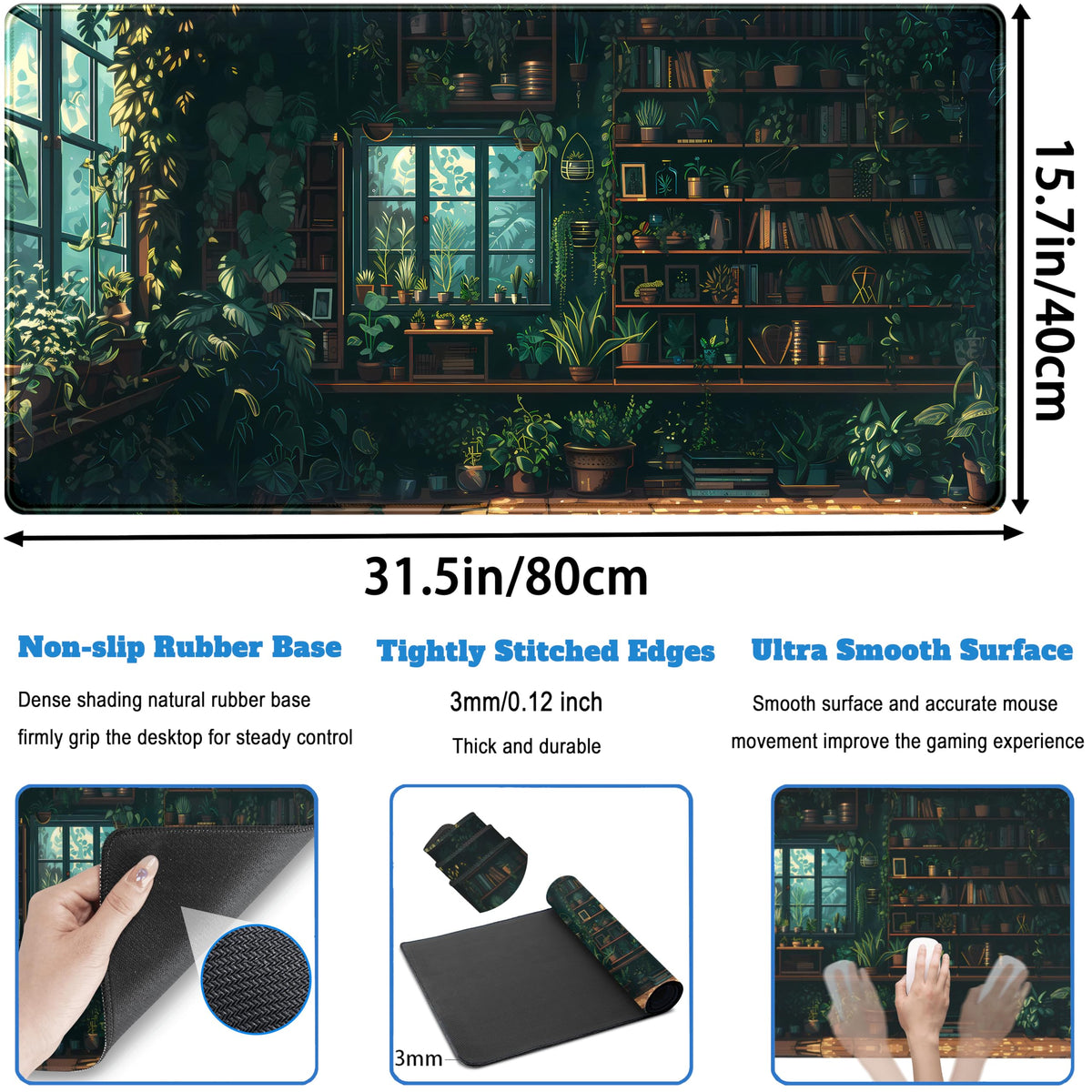 Green Plant Desk Pad Gaming Pad Extra Large Desk Mats Full Desk Mouse Pad XXL, Desktop Mat Computer