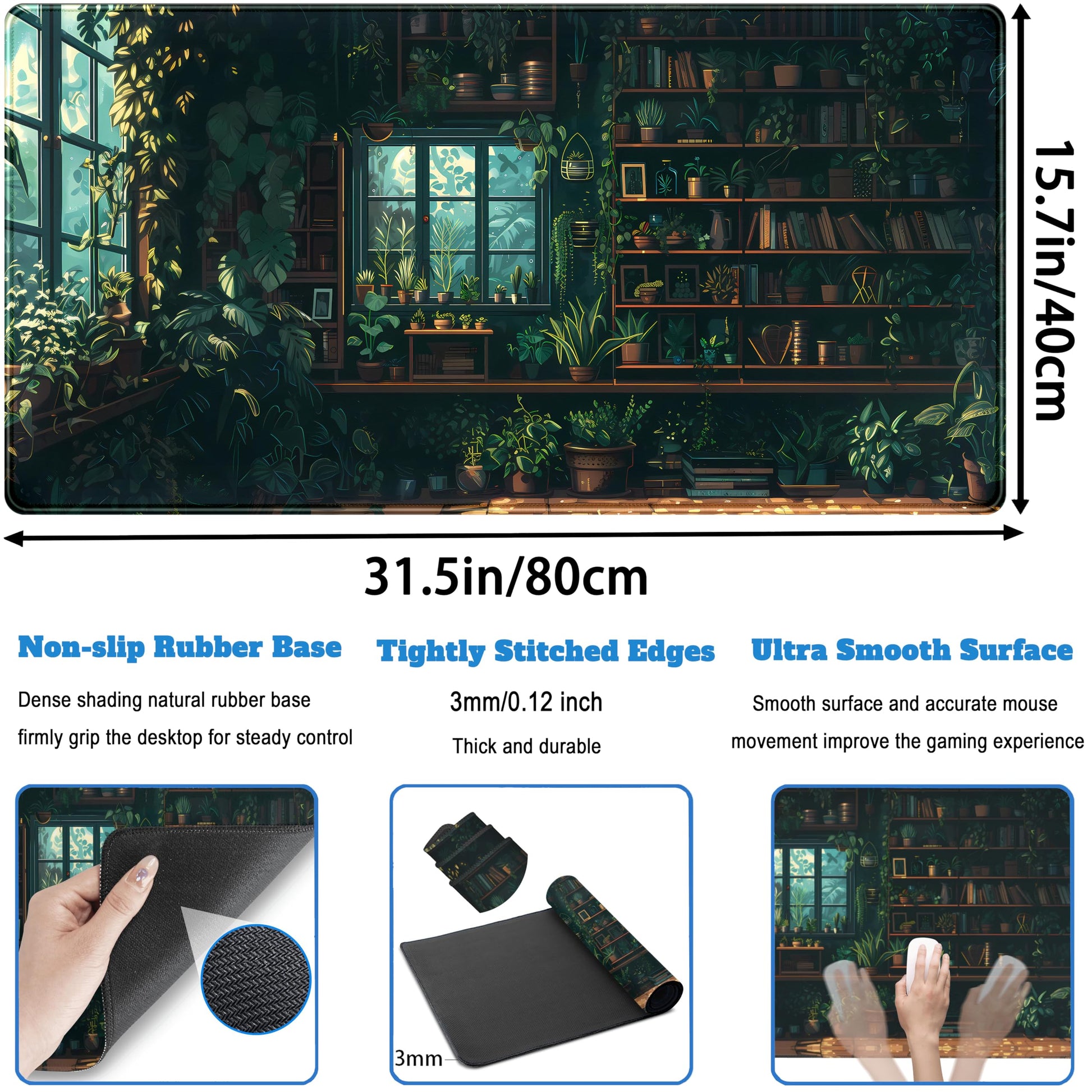 Green Plant Desk Pad Gaming Pad Extra Large Desk Mats Full Desk Mouse Pad XXL, Desktop Mat Computer