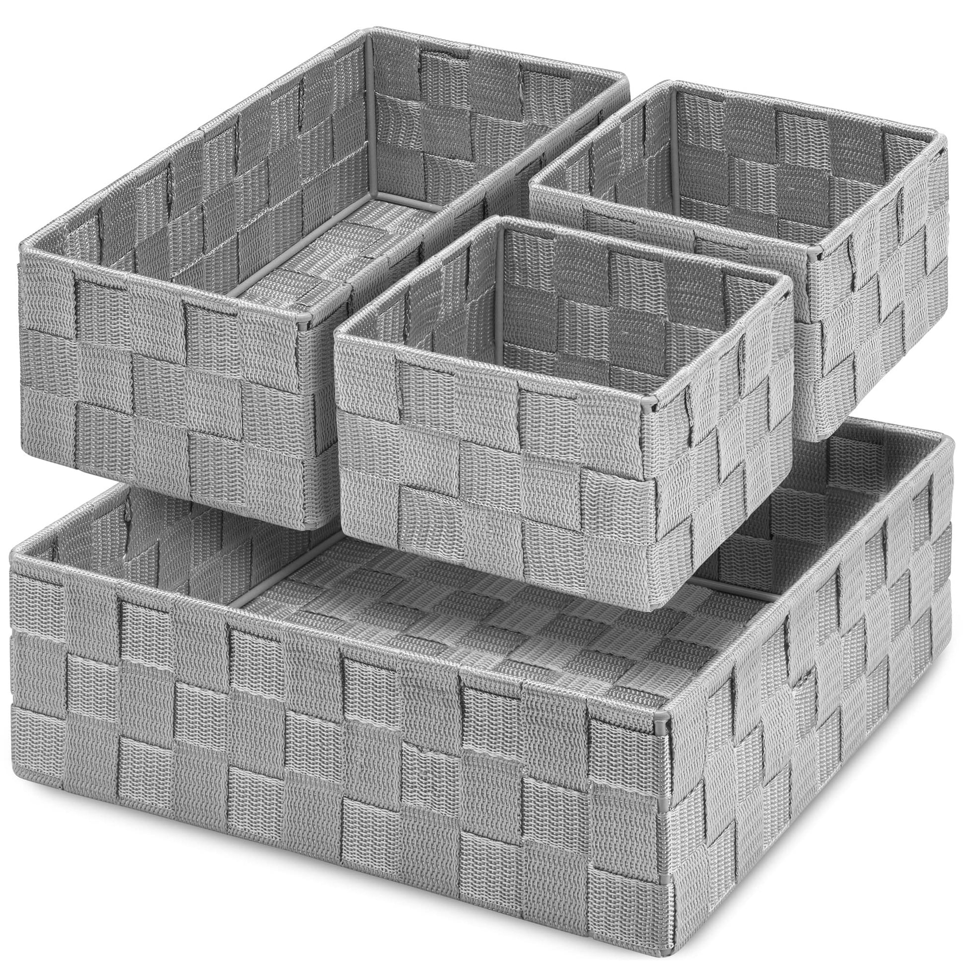 Posprica Drawer Organizer Bins,Woven Strap Storage Box Cube Basket Containers Divider for
