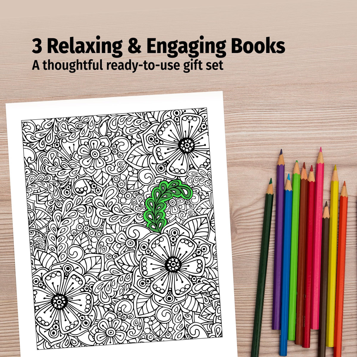ZOCO - Gift Pack: 3 Adult Coloring Books Set with Colored Pencils - Oceans, Patterns & Nature