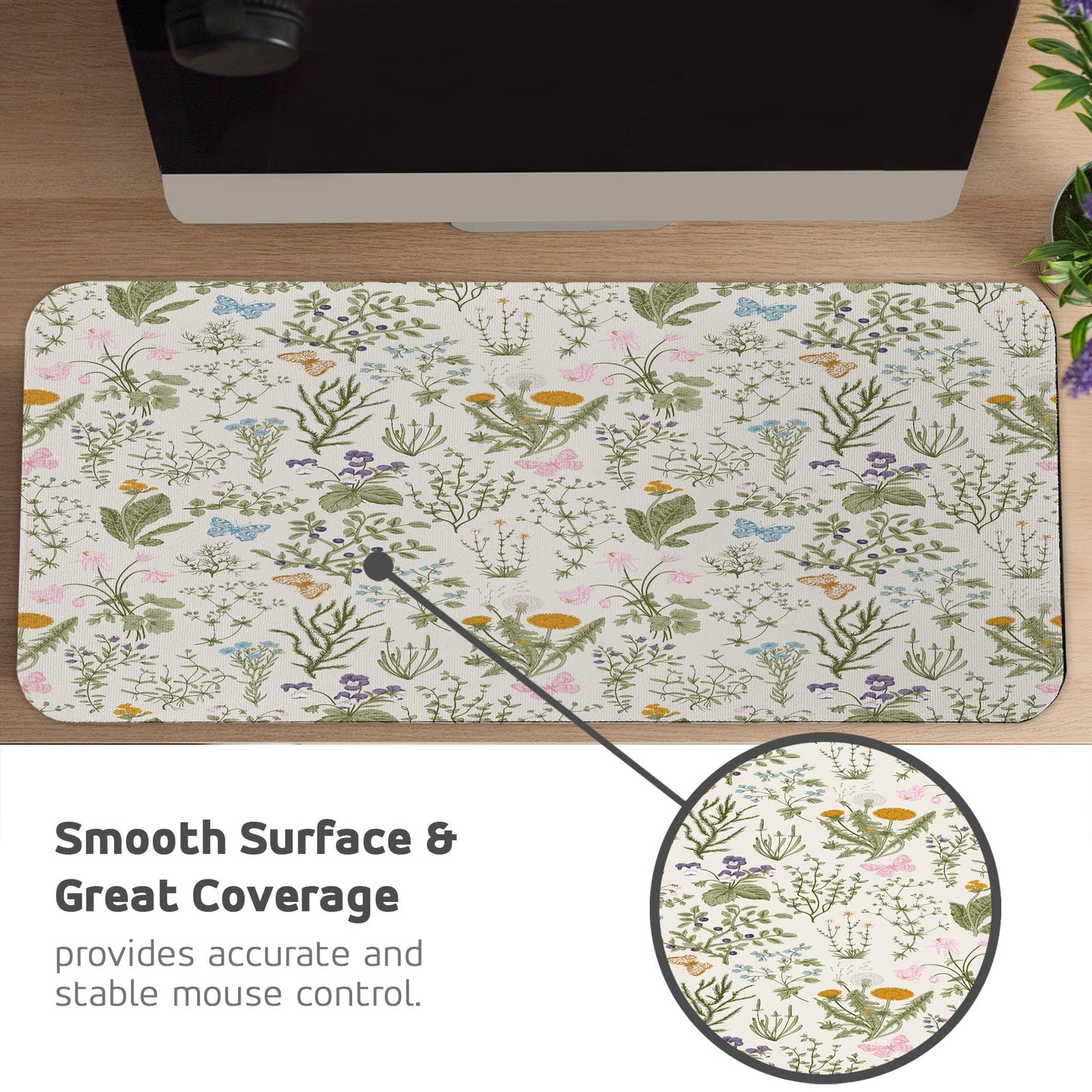 Ambesonne Floral Computer Mouse Pad, Vintage Garden Plants Herbs Flowers Botanical Classic Design