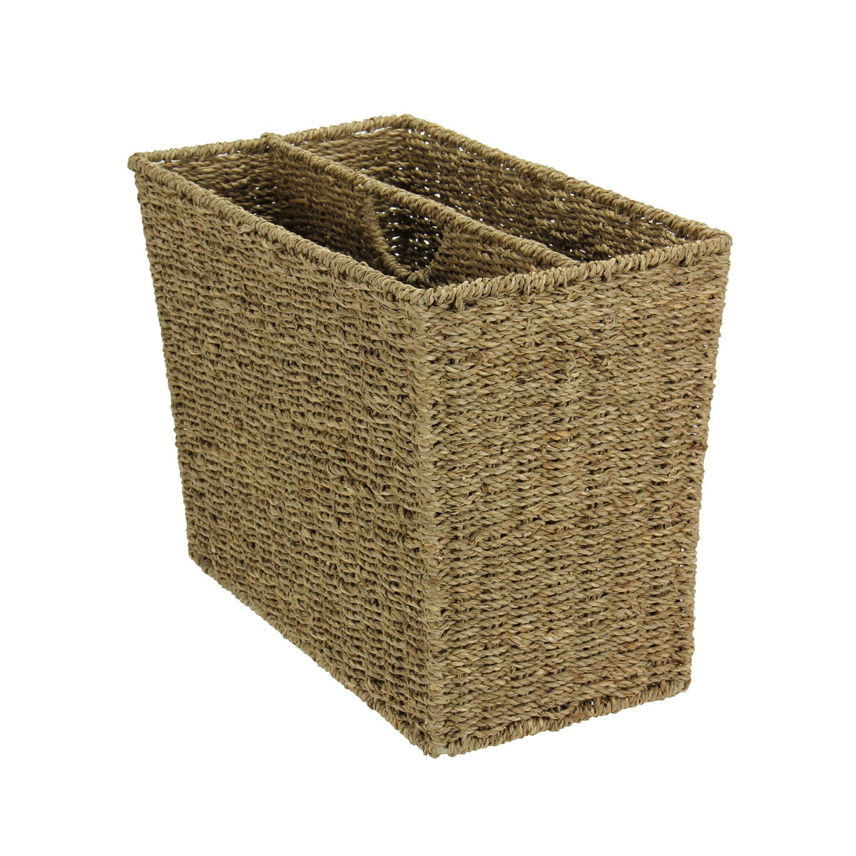 Household Essentials Wicker Magazine Rack, Handwoven Seagrass, Strong Metal Wire Frame, Built-In