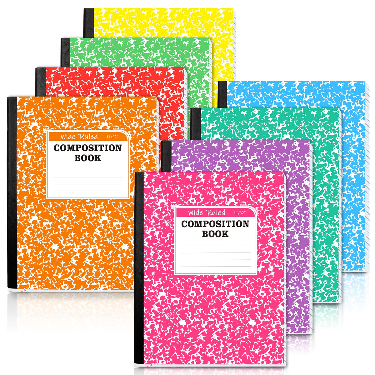 feela Composition Notebook, 8 Pack 8 Pastel Colors Wide Ruled Composition Books Bulk, Marble Cover
