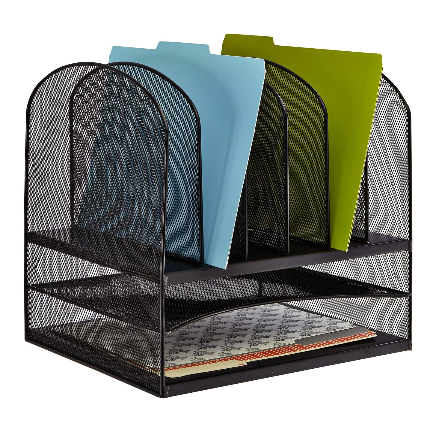 Safco Onyx Desk Organizer, 6 Vertical Compartments and 2 Trays, Office and Classroom Mailbox