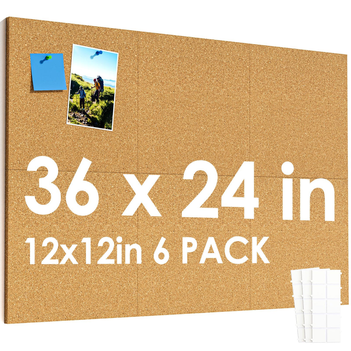 MaxGear 36" x 24" Large Cork Board for Wall, 6 Pack 12" x 12" Tiles