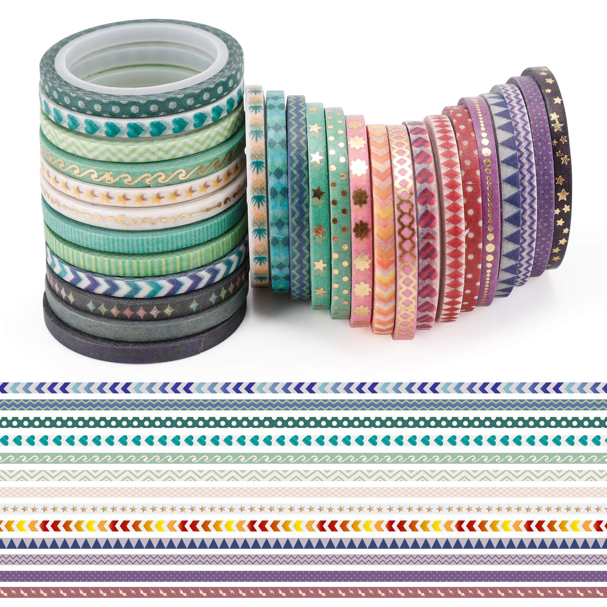 NANYNNU Cute 48 Rolls Washi Tape Set,Foil Gold Thin Decorative Masking Washi Tapes,3MM Wide DIY