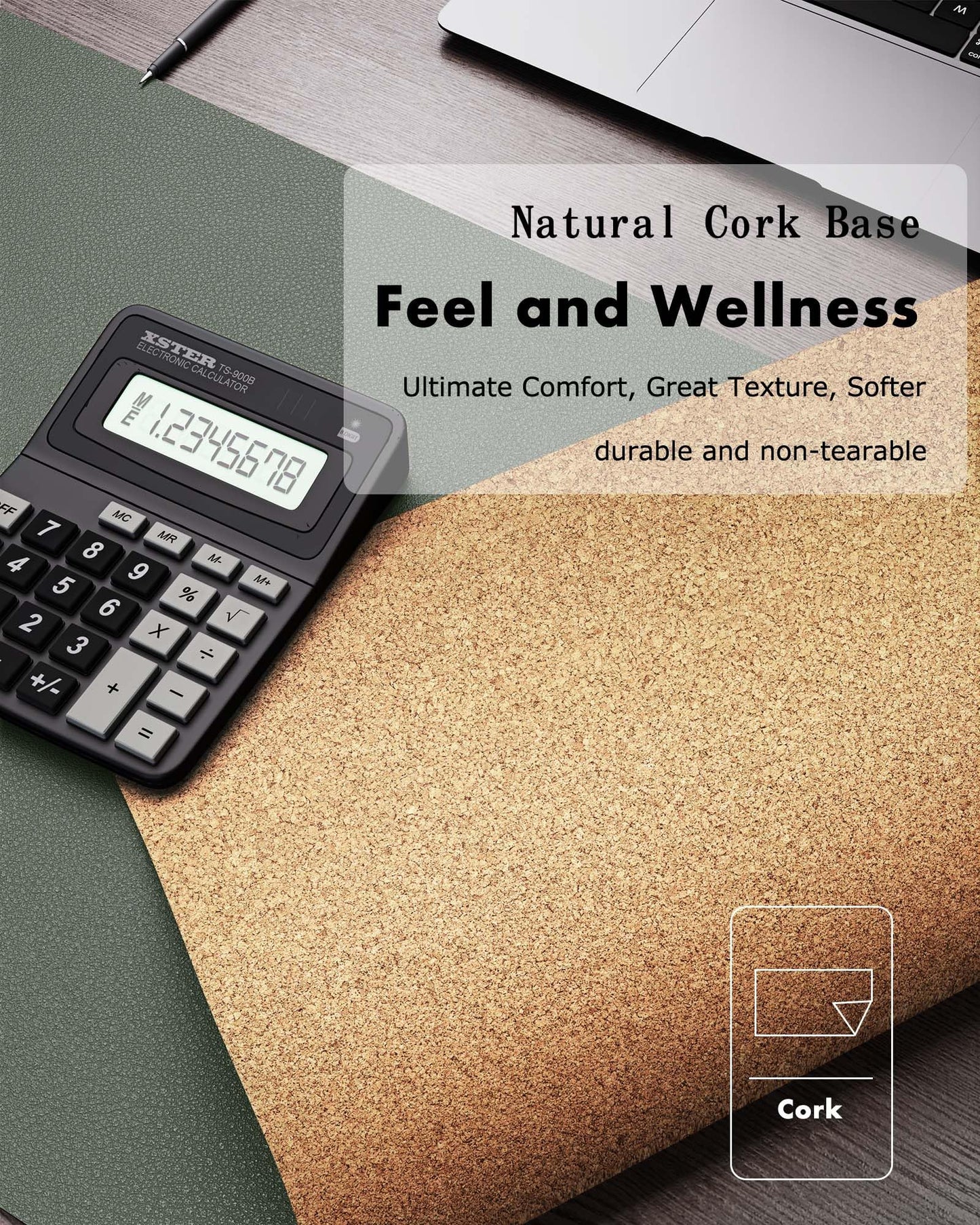 YSAGi Double-Sided Desk Pad, 35.4"x17"Leather Desk Mat, Eco Cork Desk Pad Protector,Large Mouse