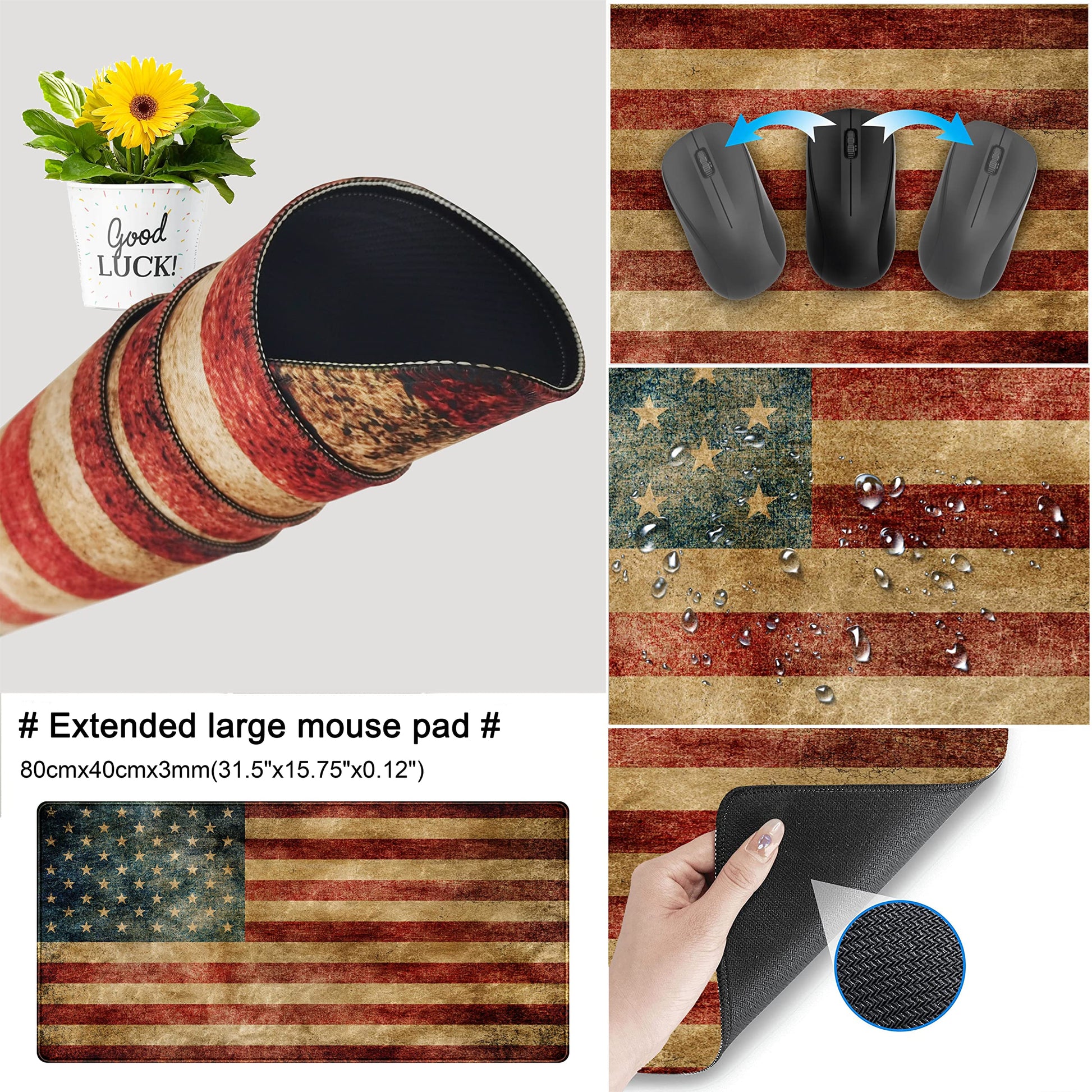 Desk Mat, Extended Gaming Mouse Pad, Large Keyboard Mouse Mat XXL, American Flag Full Desktop