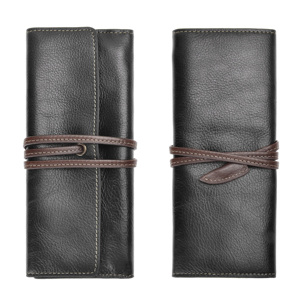 ZLYC Handmade Leather Pencil Case Soft Roll Bag Stationery Gift,Black