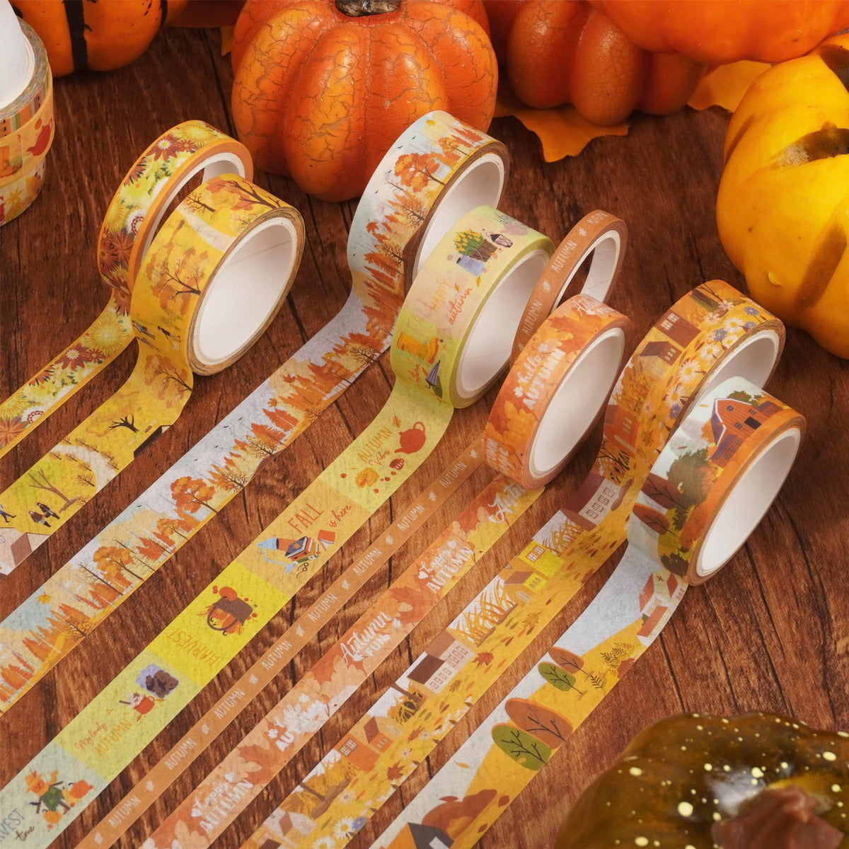 YUBX Autumn Washi Tape Set 18 Rolls Fall Printed Embellishment Yellow Decorative Masking Tapes for