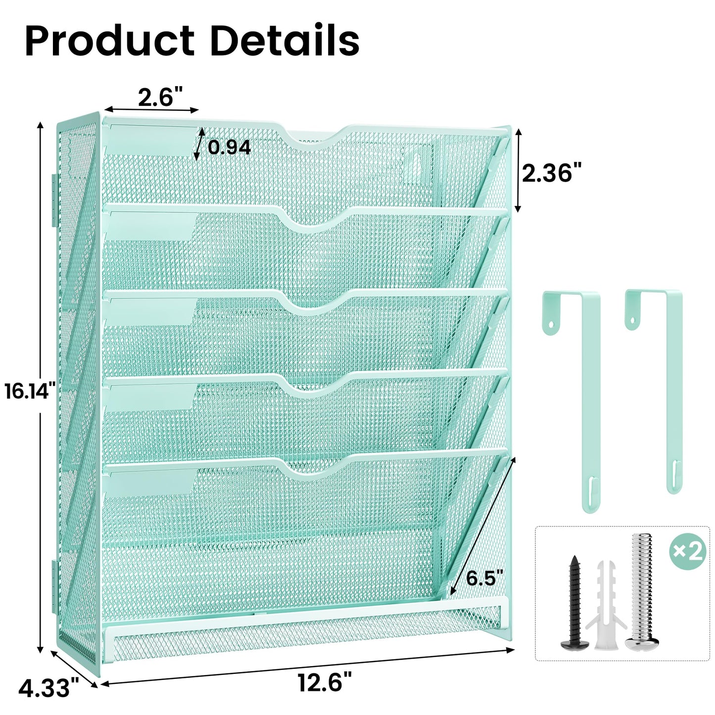 Kinkota Hanging Wall File Organizer, 6-Tier Desk Organizer with Metal Mesh