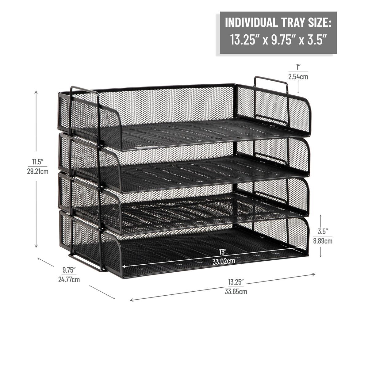 Mind Reader Stackable Paper Tray, Desktop Organizer, File Storage, Office, Metal Mesh, 4 Pcs., Black