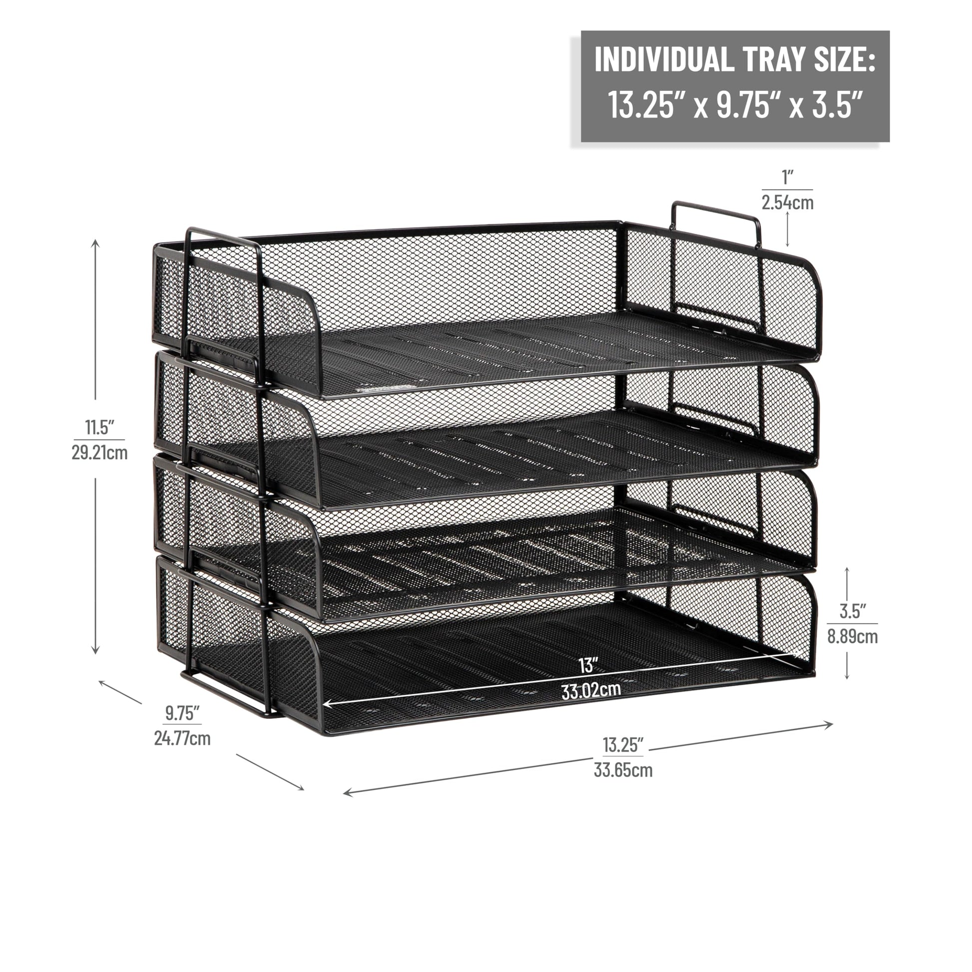 Mind Reader Stackable Paper Tray, Desktop Organizer, File Storage, Office, Metal Mesh, 4 Pcs., Black