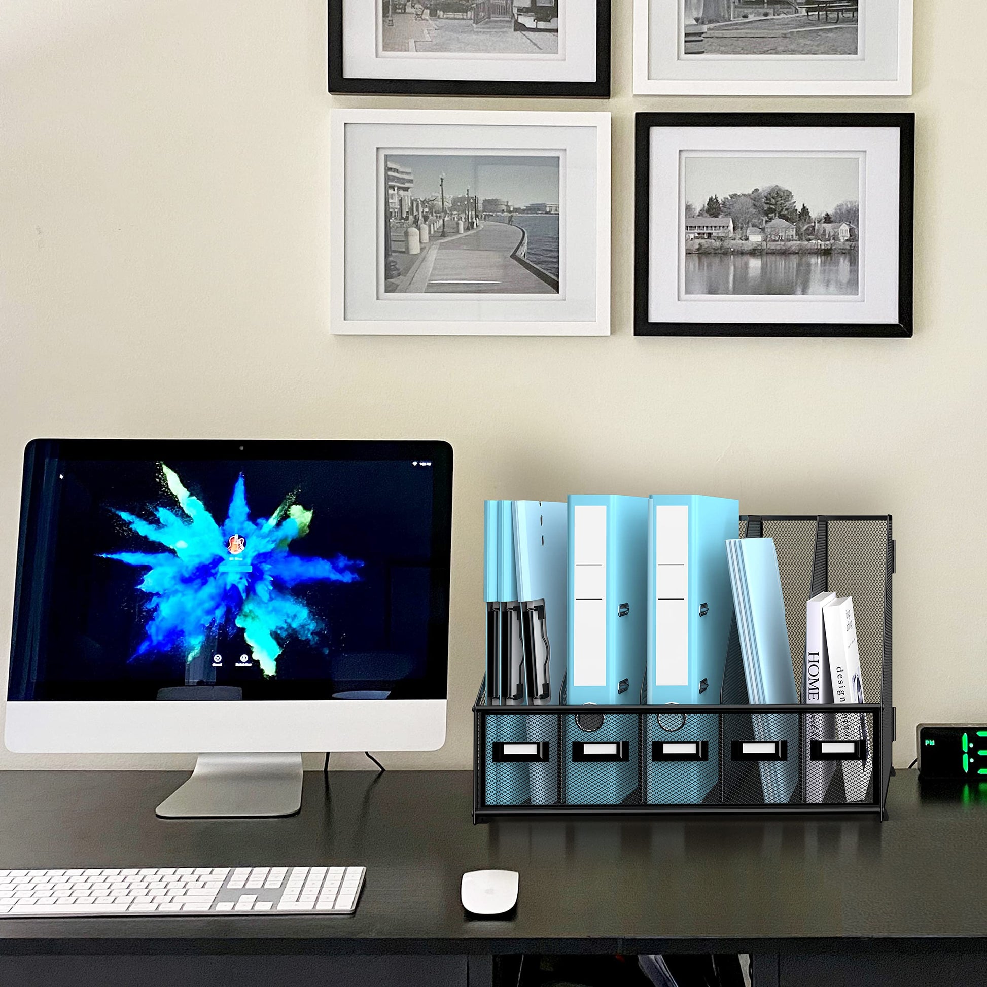 SUPEASY Desk Organizers Metal Desk Magazine File Holder with 16''x12''x12'' 5 Vertical Compartments