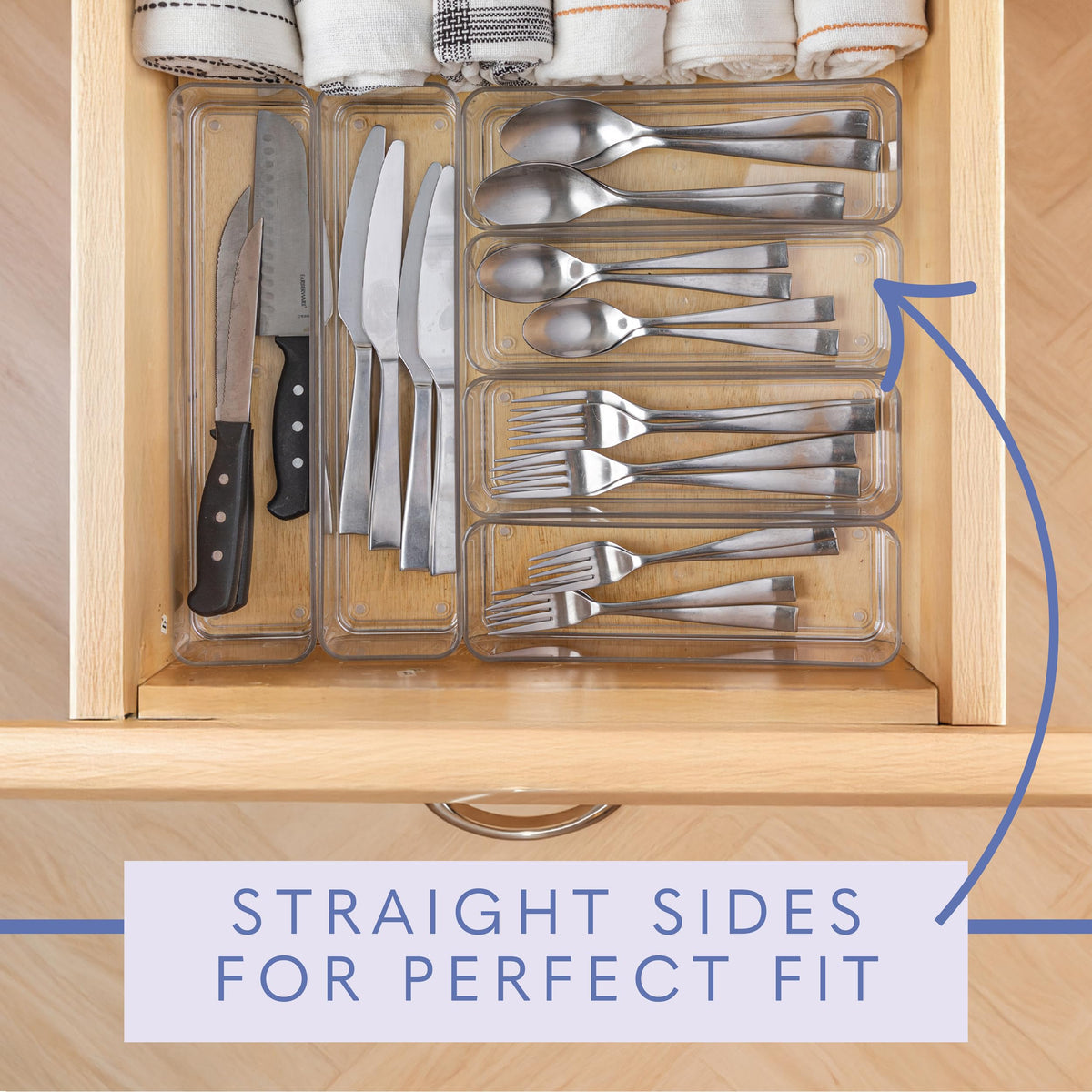 primebox Six Pcs. Plastic Clear Drawer Organizers. Stackable Storage Trays for Kitchen Utensils and