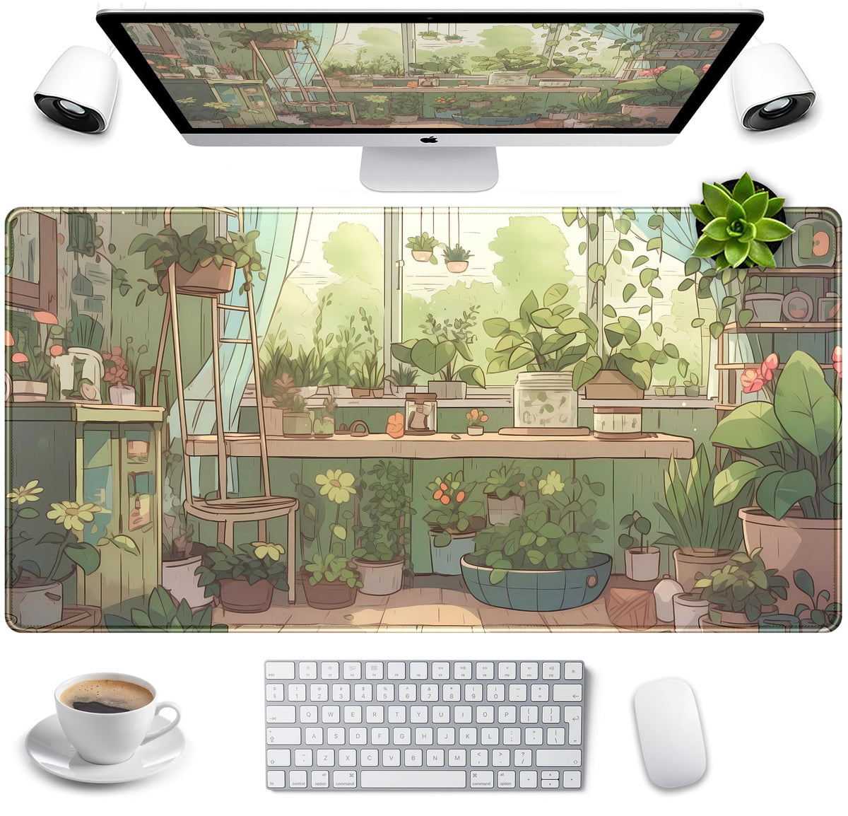 Cute Desk Mat Green Plants Gaming Mouse Pad XXL Large Extended Sage Laptop Keyboard and Mouse Mat