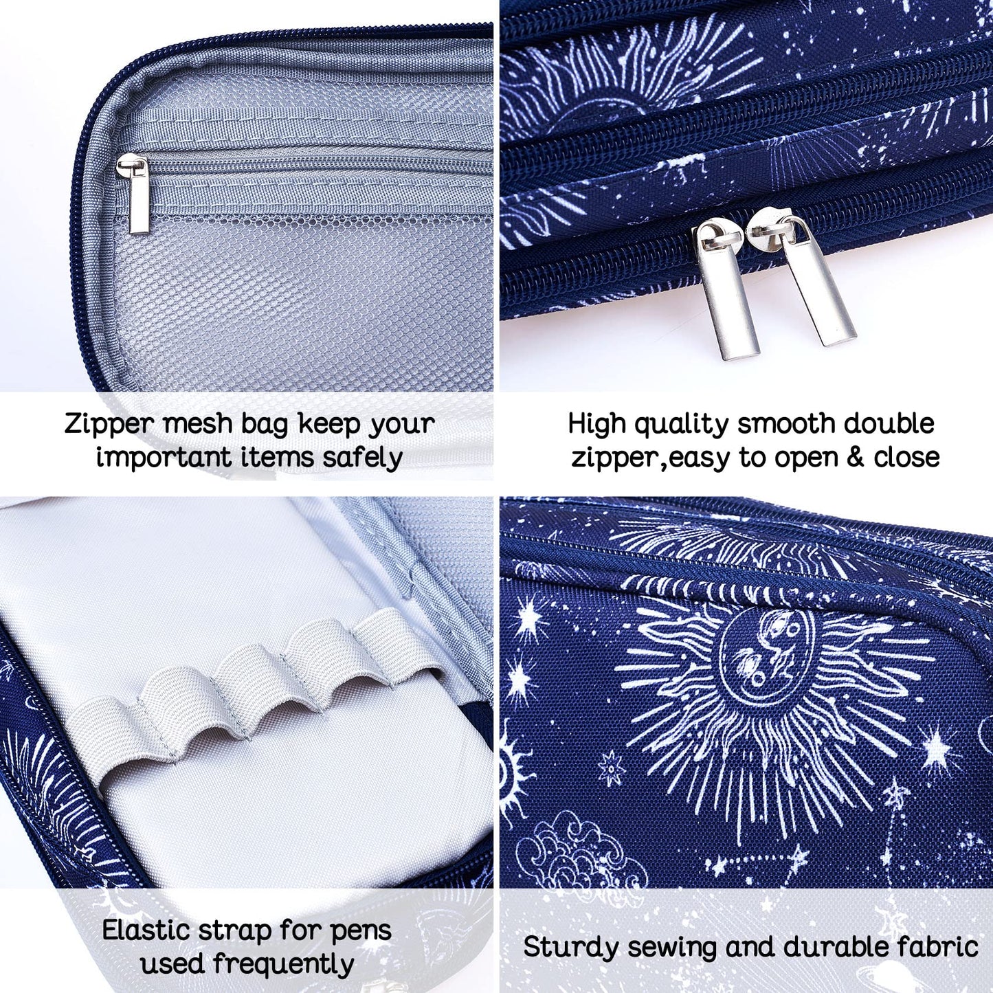 LParkin Sun and Moon Pencil Case Super Large Capacity 3 Compartments Canvas Pencil Box Office