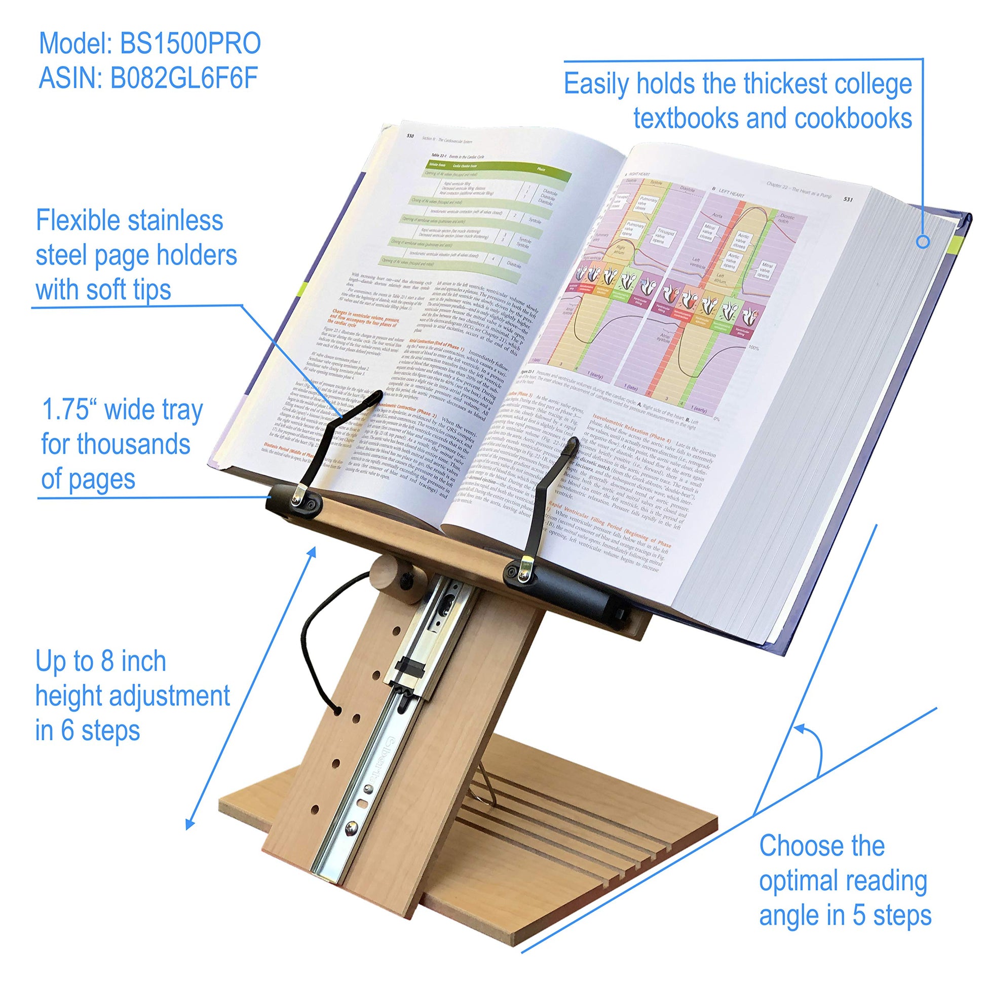 A+ Book Stand BS1500PRO Large Portable Height Adjustable Foldable Eye-Level Ergonomic Bookstand