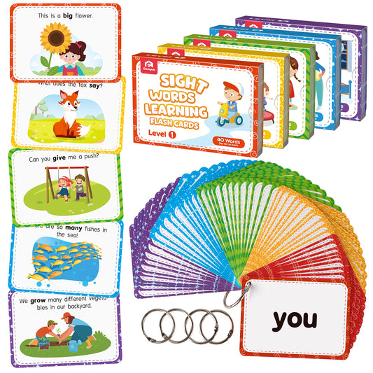 Coogam Sight Words Educational Flashcards - 220 Dolch Sightwords Game with Pictures &