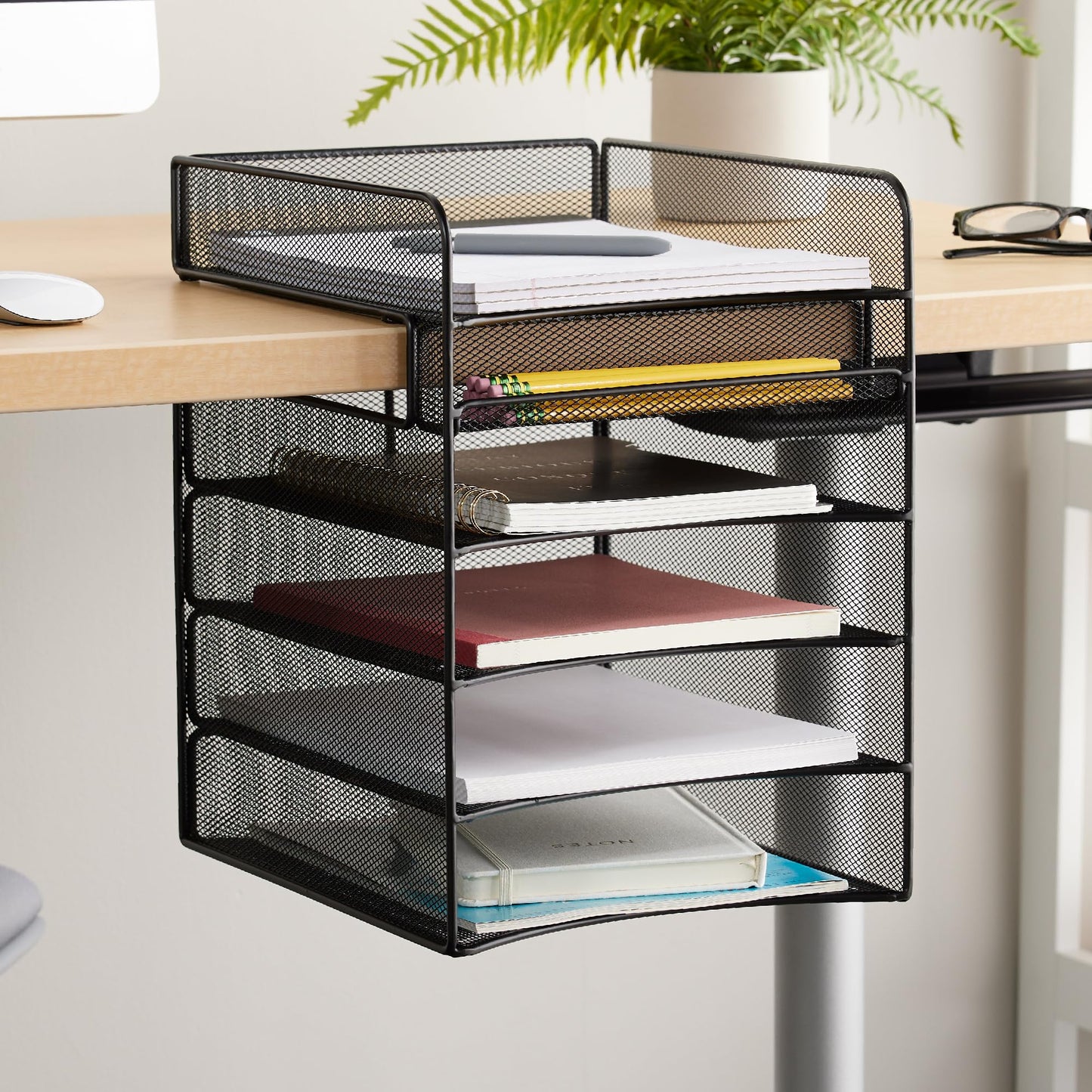 Safco Onyx Hanging Under Desk Organizer, 5 Trays, Office and Classroom Mailbox , Paper and Mail