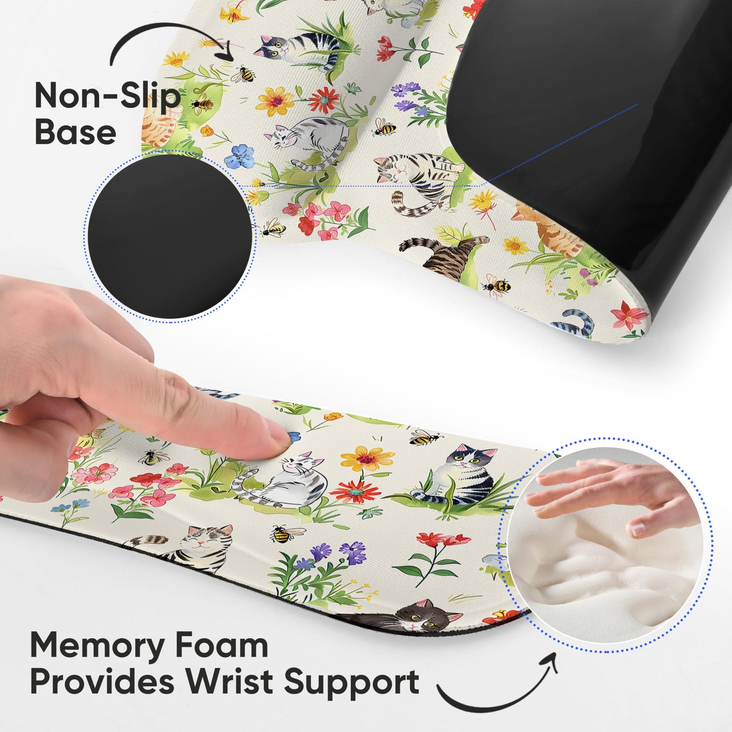 AORTDES Ergonomic Memory Foam Keyboard Mouse Pad Set with Wrist Rest Support,Non-Slip Hand Wrist