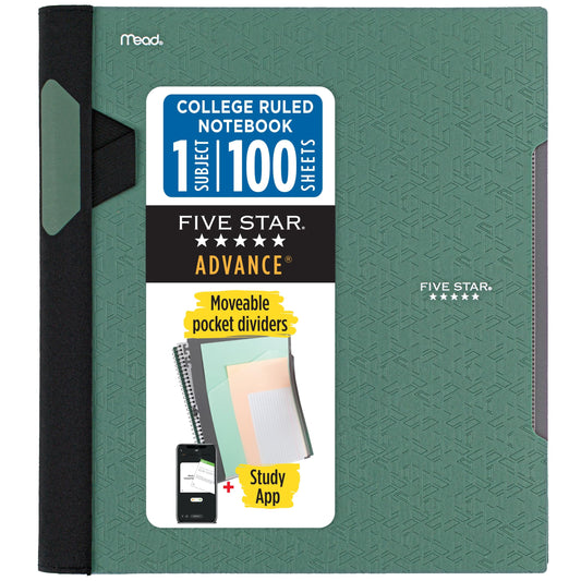 Five Star Advance Spiral Notebook + Study App, 1 Subject, College Ruled Paper, 8-1/2" x 11", 100