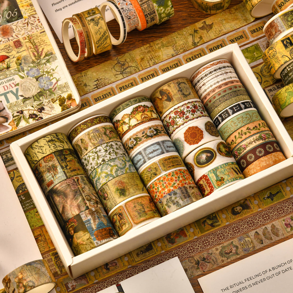 Songdao 36 Rolls Vintage Washi Tape Pack Retro Arts Adhesive Tapes Wide Chronicle Decorative