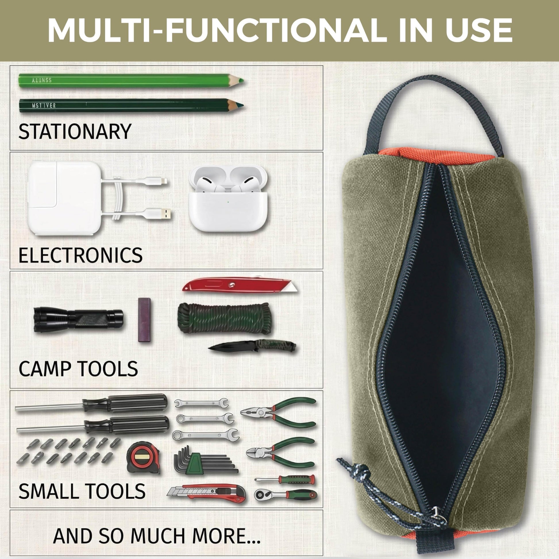 Rough Enough Small Pencil Case Pouch, Stationery Bag for Students, Beige