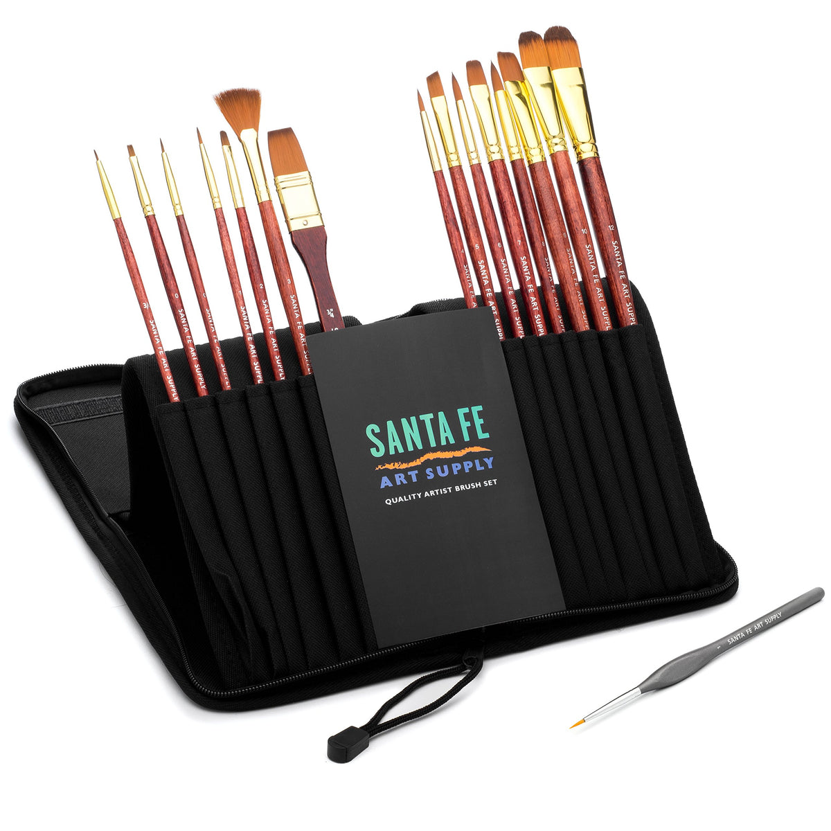 Santa Fe Art Supply Paint Brush Set W/Carrying Case-Organizer - 15+1 Professional Grade Wood