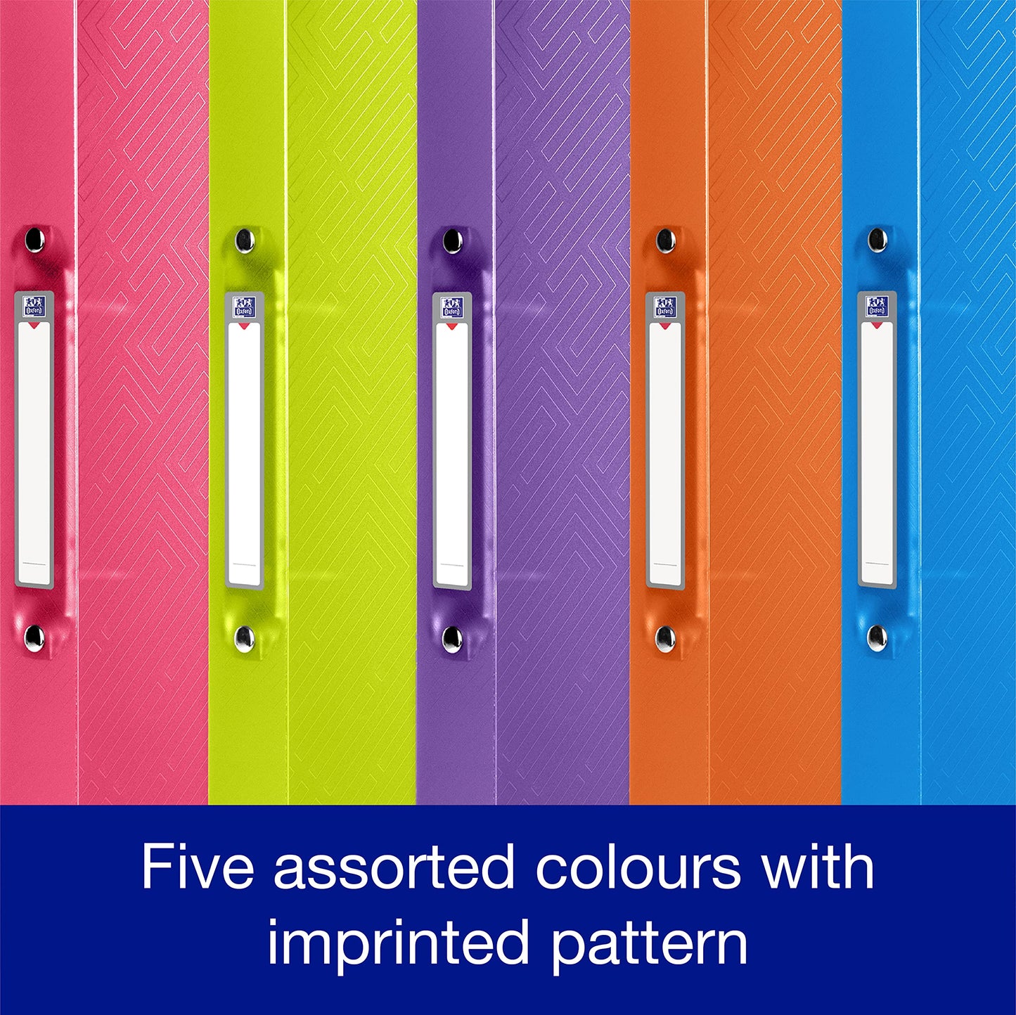 Oxford A4 Ring Binders, 5 Flexible 2-Ring Folders, 40mm, Assorted Colours