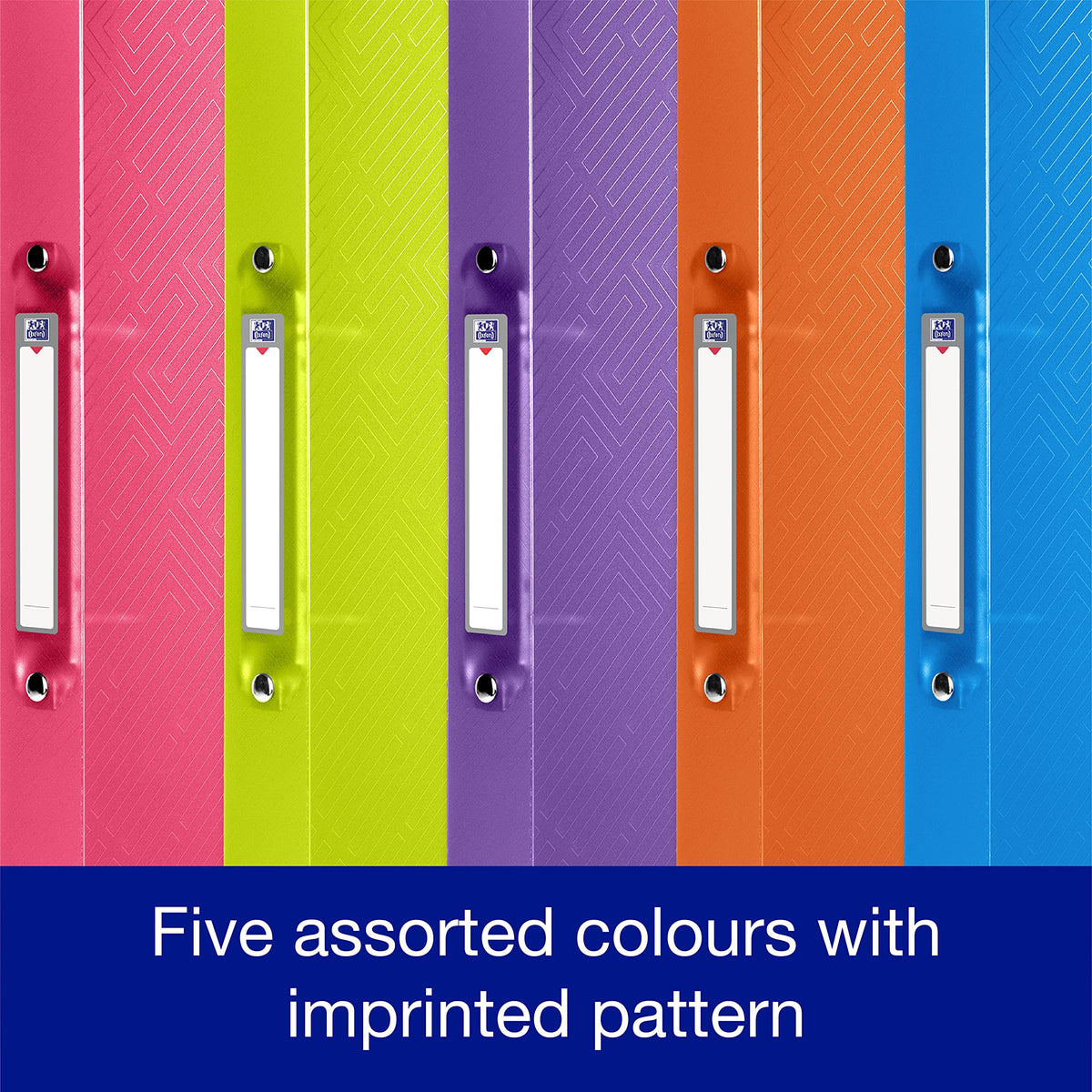 Oxford A4 Ring Binders, 5 Flexible 2-Ring Folders, 40mm, Assorted Colours