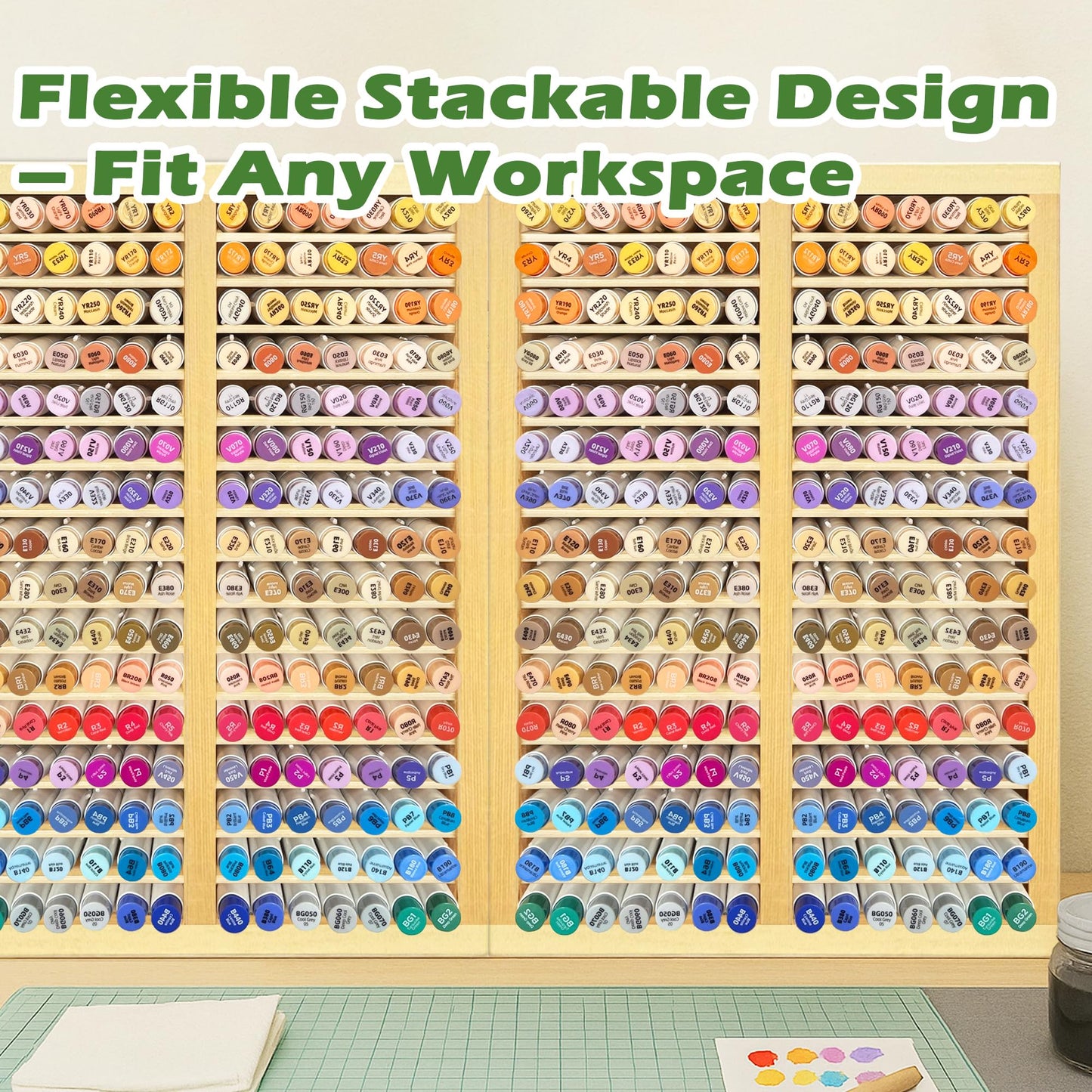 PROLEE Marker Organizer for 224 Markers, Wooden Alcohol Marker Holder with 32 Compartments