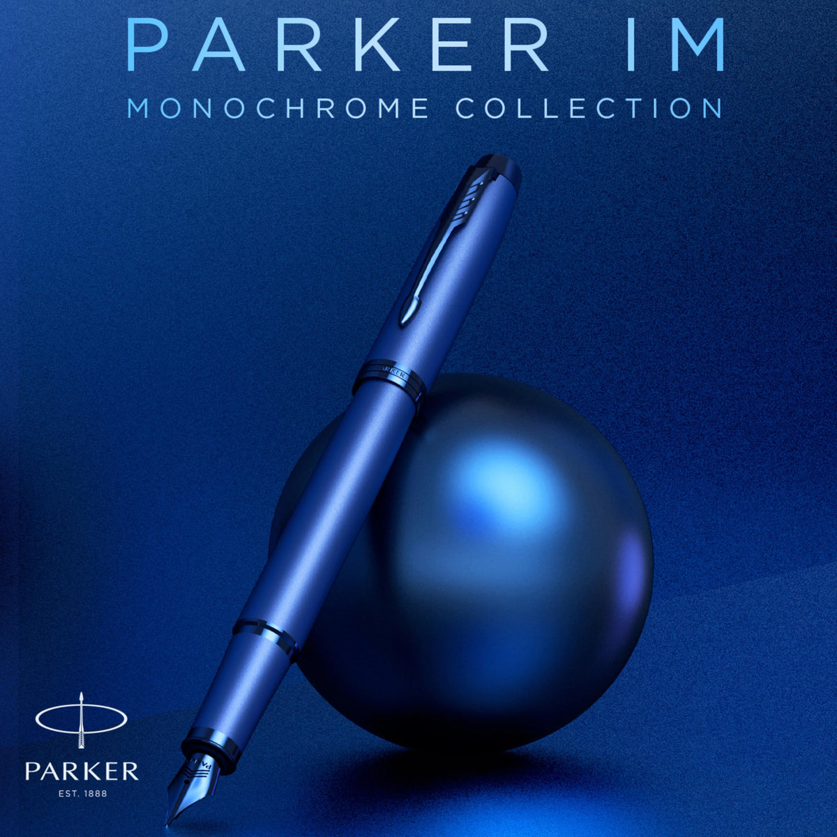 Parker IM Monochrome Fountain Pen | Blue Finish and Trims | Medium Nib | Blue Ink | Gift Box