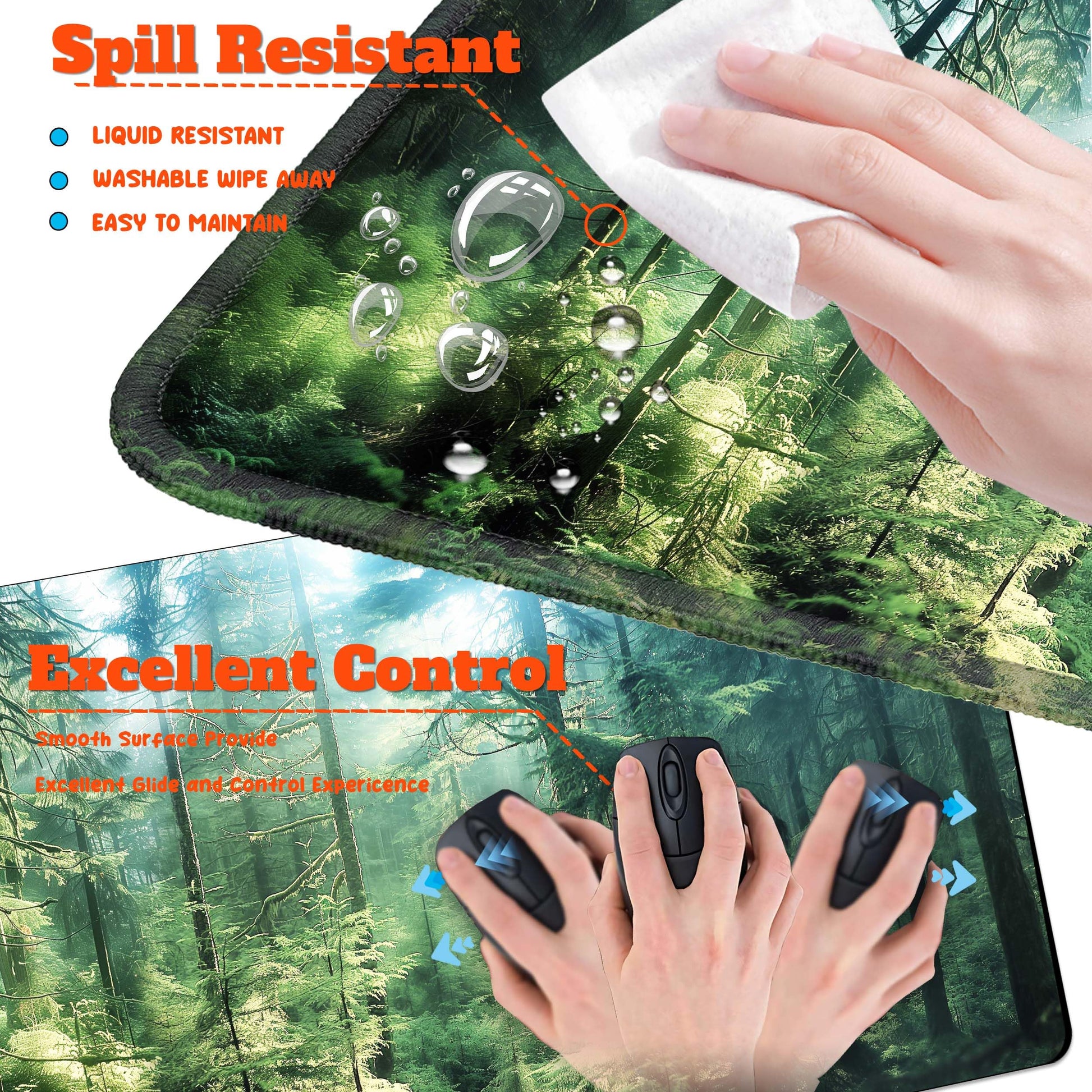 HaoSiTeck 4-Piece Extended Large Mouse Pad Set for Women Men with Green Forest Design Includes 35.4